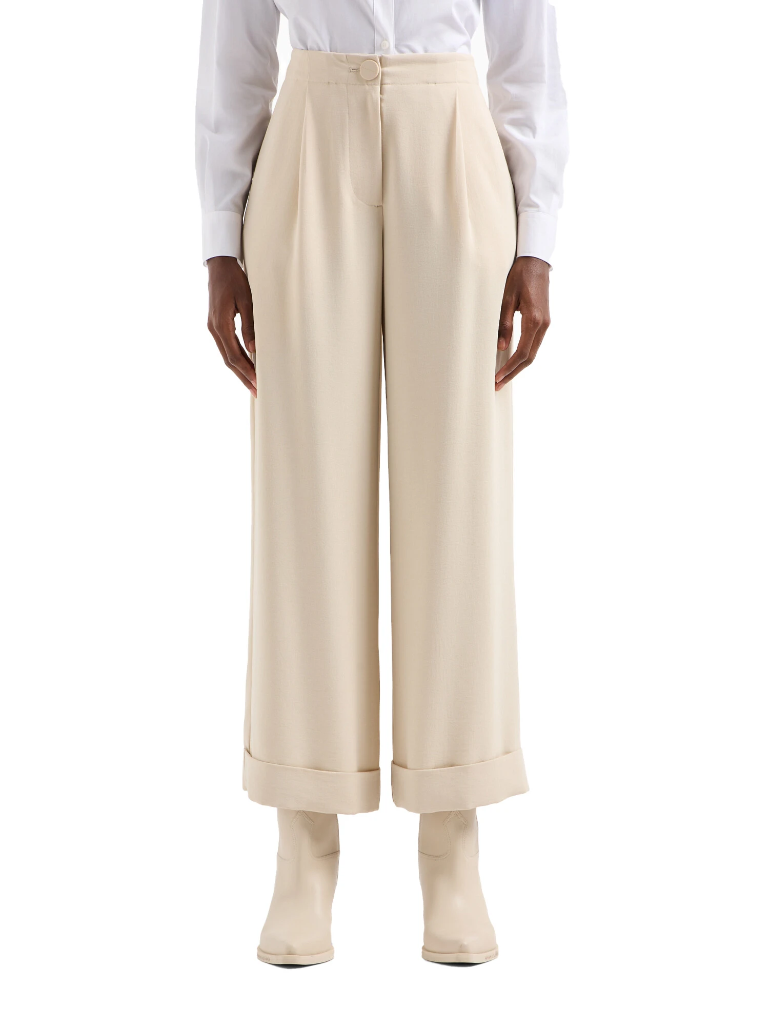 PANTALONI CROPPED PALAZZO CON RISVOLTO DONNA BEIGE