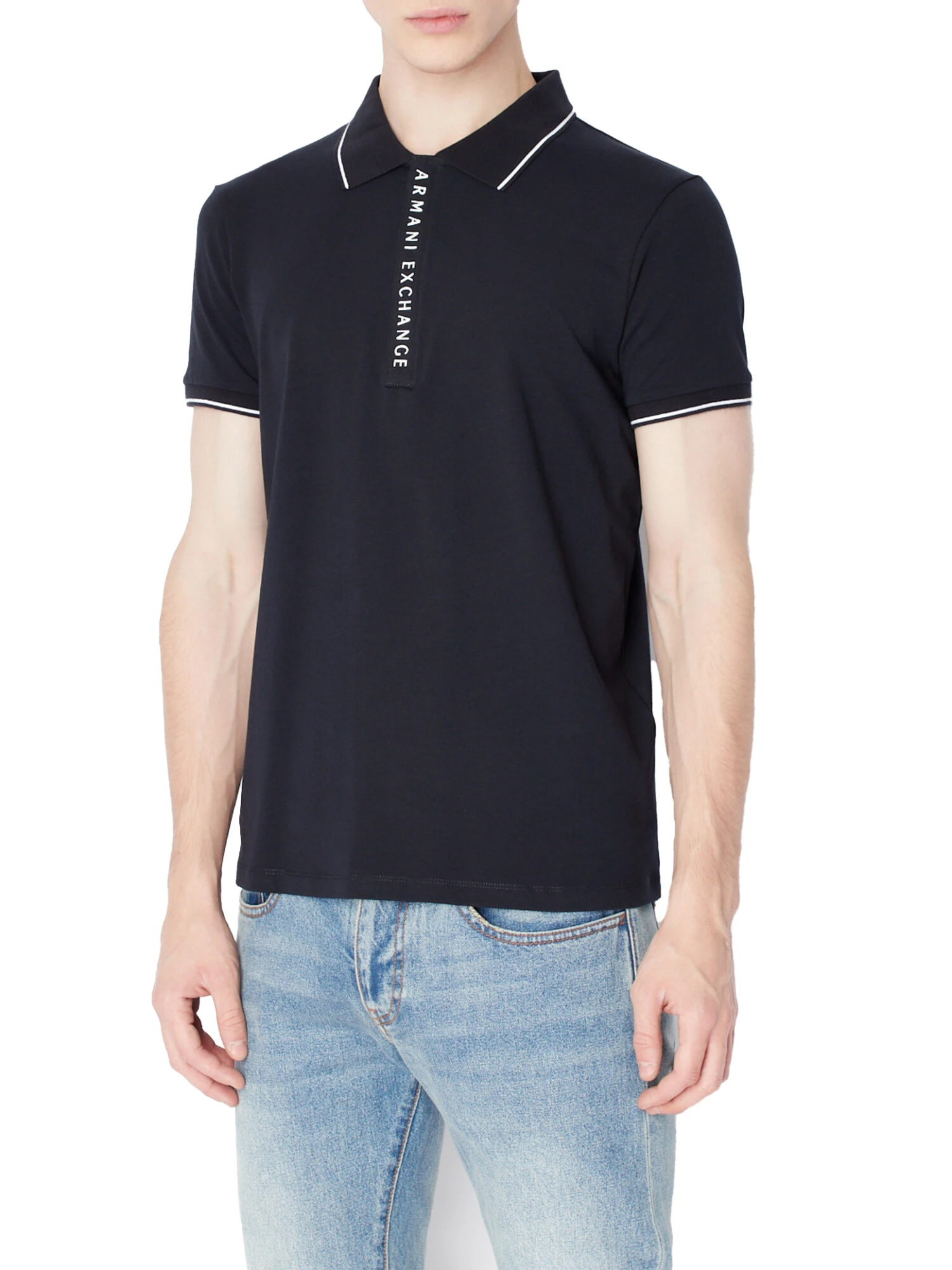 POLO MANICA CORTA IN MAGLIA DI COTONE CON LOGO UOMO BLU