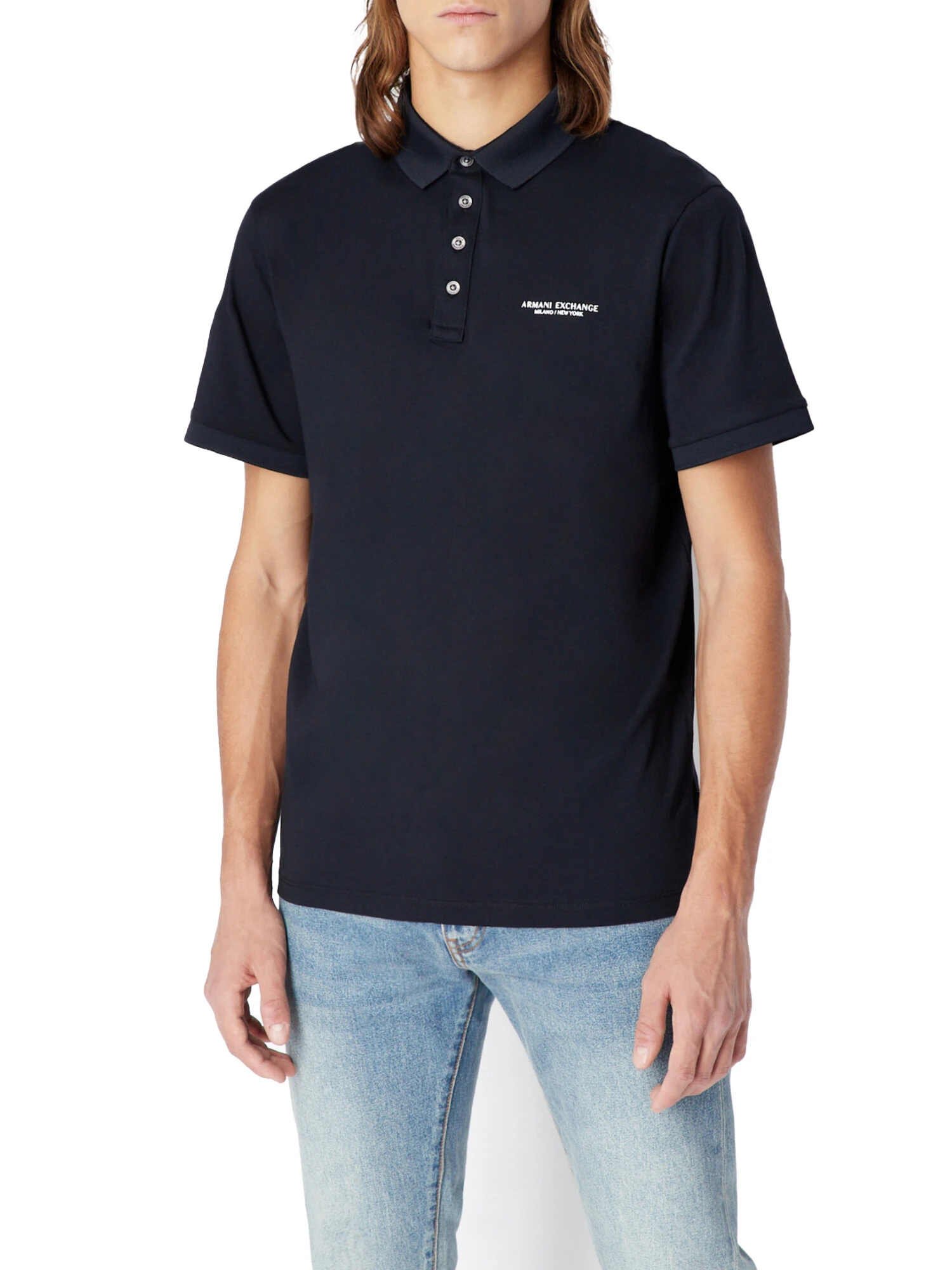 POLO MANICA CORTA IN MAGLIA DI COTONE CON LOGO STAMPATO UOMO BLU