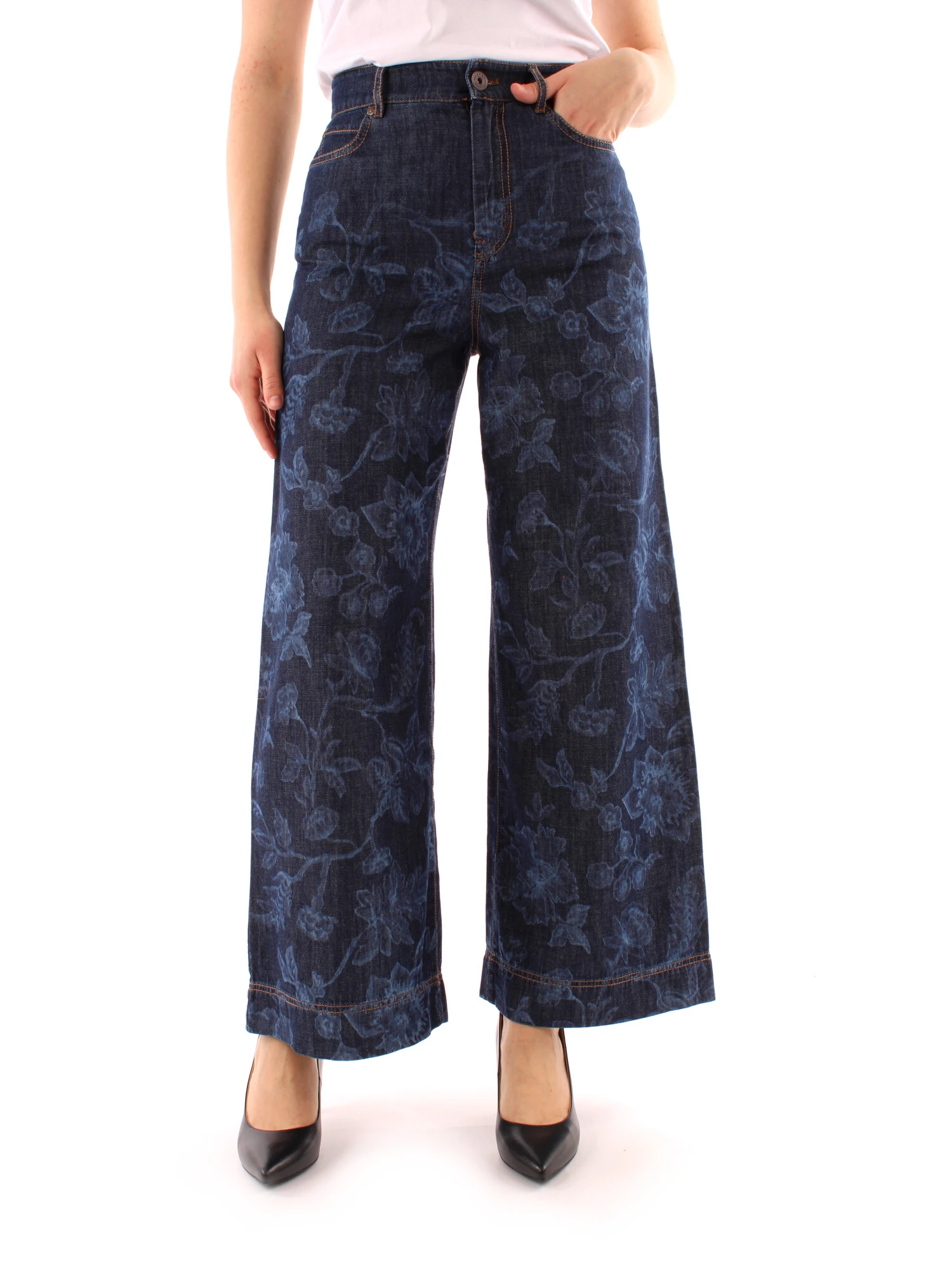 JEANS PALAZZO A FIORI DONNA BLU