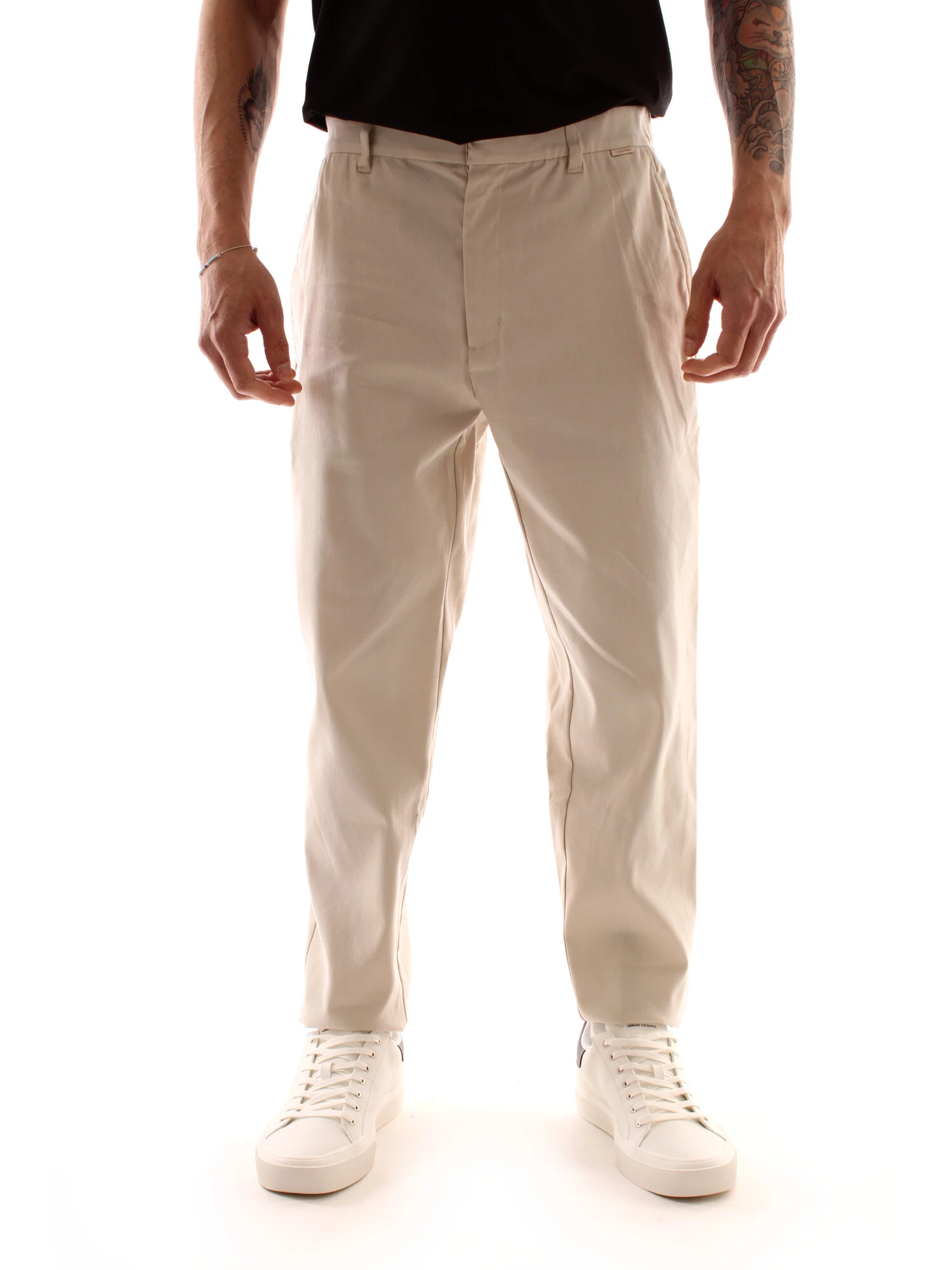 PANTALONI CHINO IN MISTO LINO UOMO BEIGE