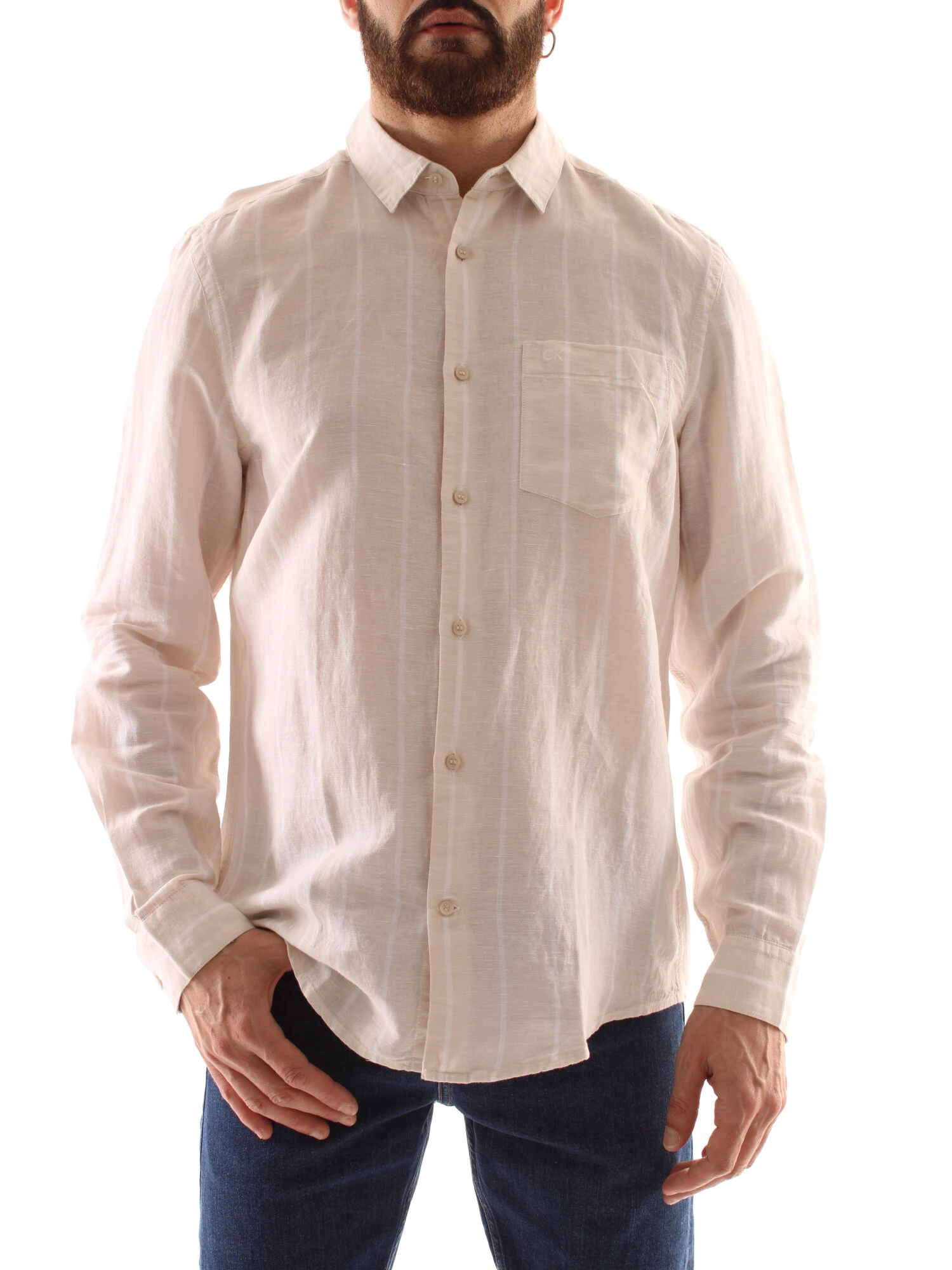 CAMICIA CASUAL A RIGHE UOMO BEIGE