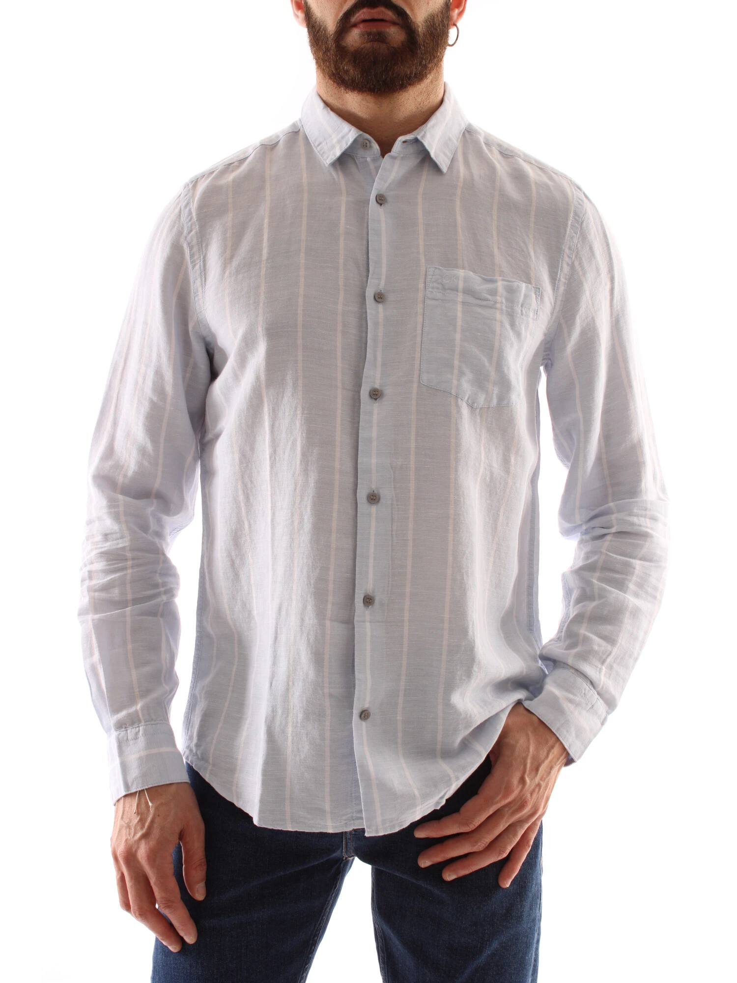 CAMICIA CASUAL A RIGHE UOMO CELESTE