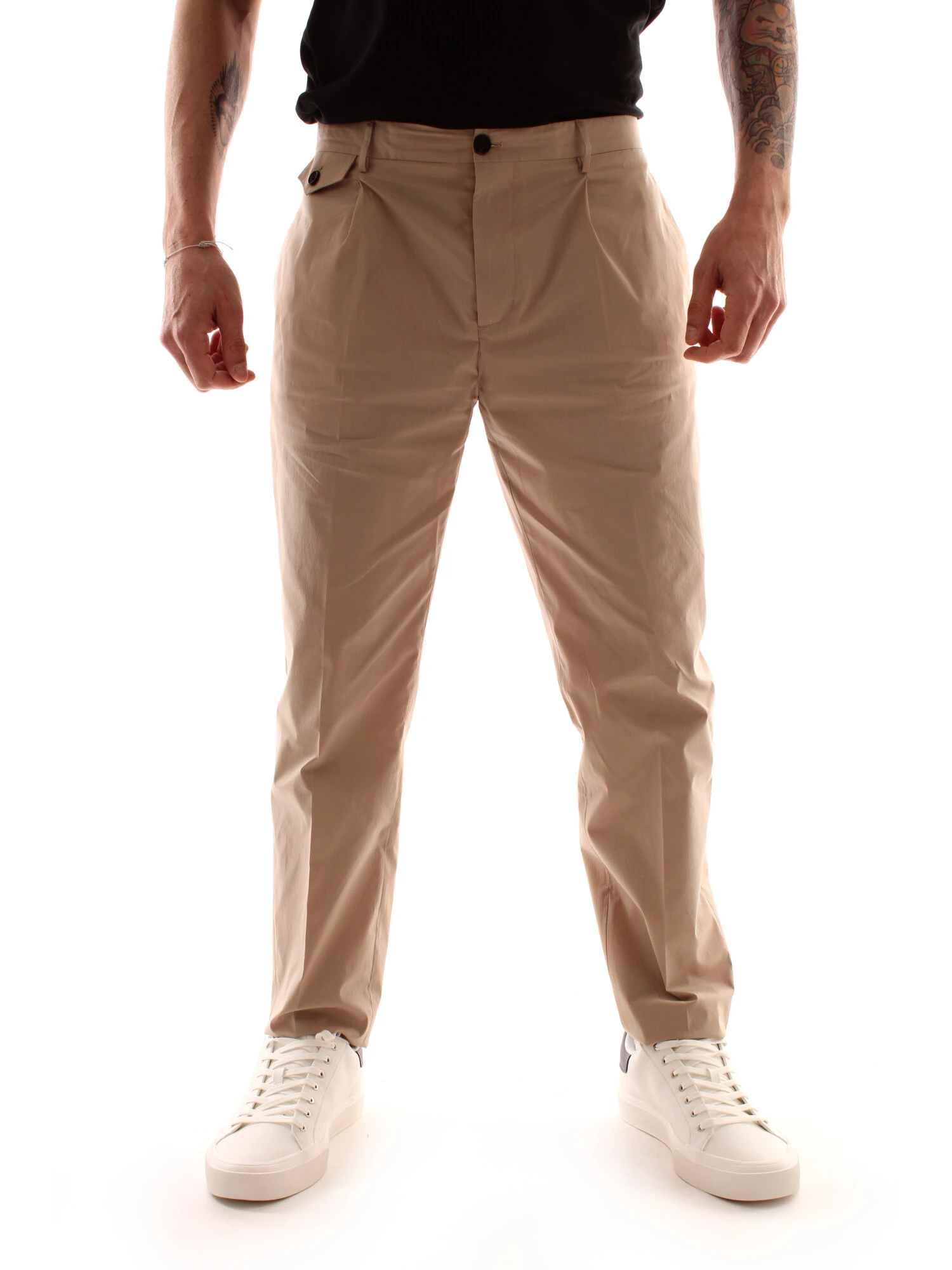 PANTALONI CHINO IN MISTO COTONE UOMO BEIGE