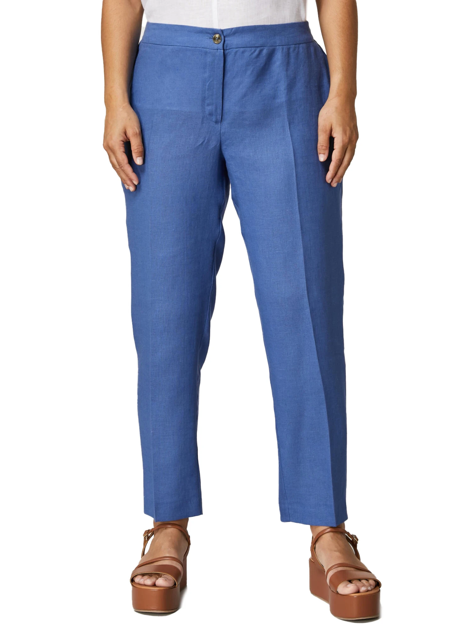 PANTALONI CHINO IN PURO LINO DONNA AZZURRO