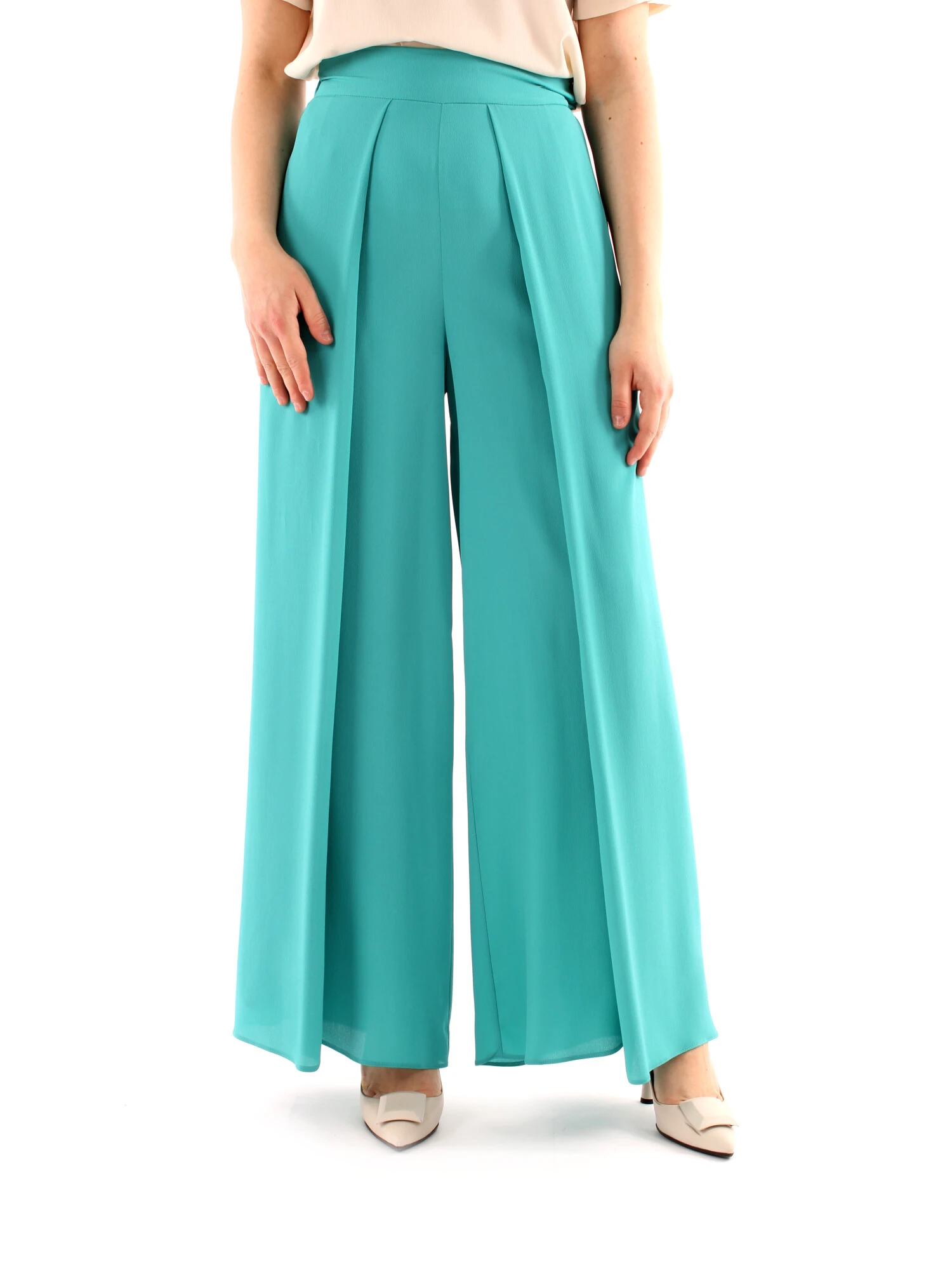 PANTALONI PALAZZO IN MISTO SETA DONNA VERDE SMERALDO