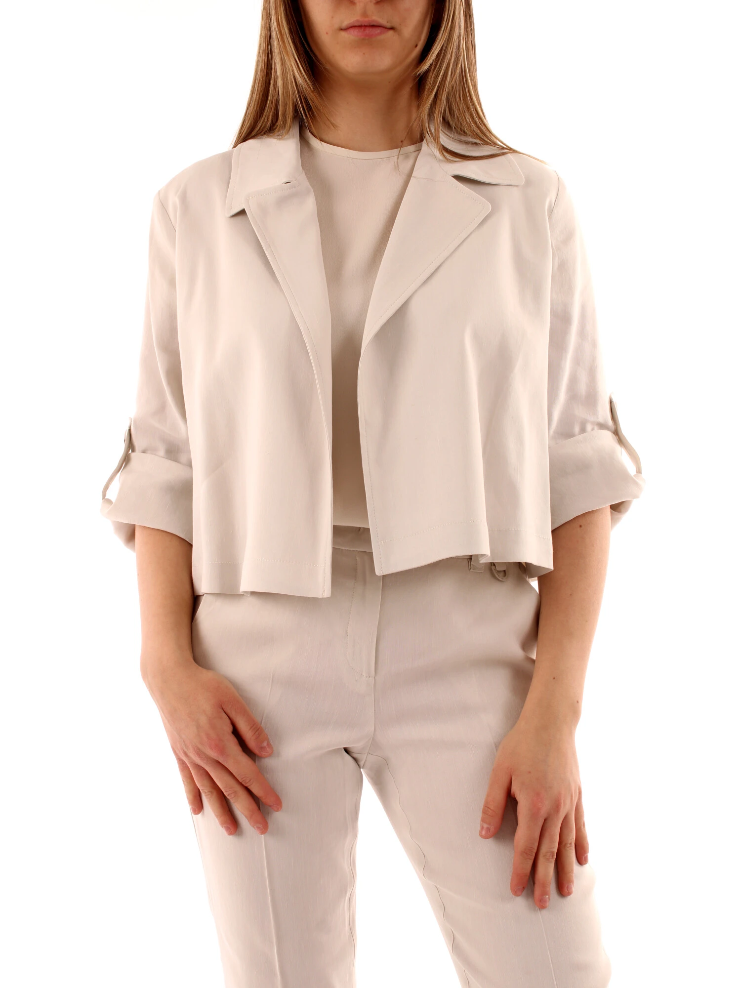 GIACCA BLAZER CORTA IN MISTO LINO DONNA BEIGE