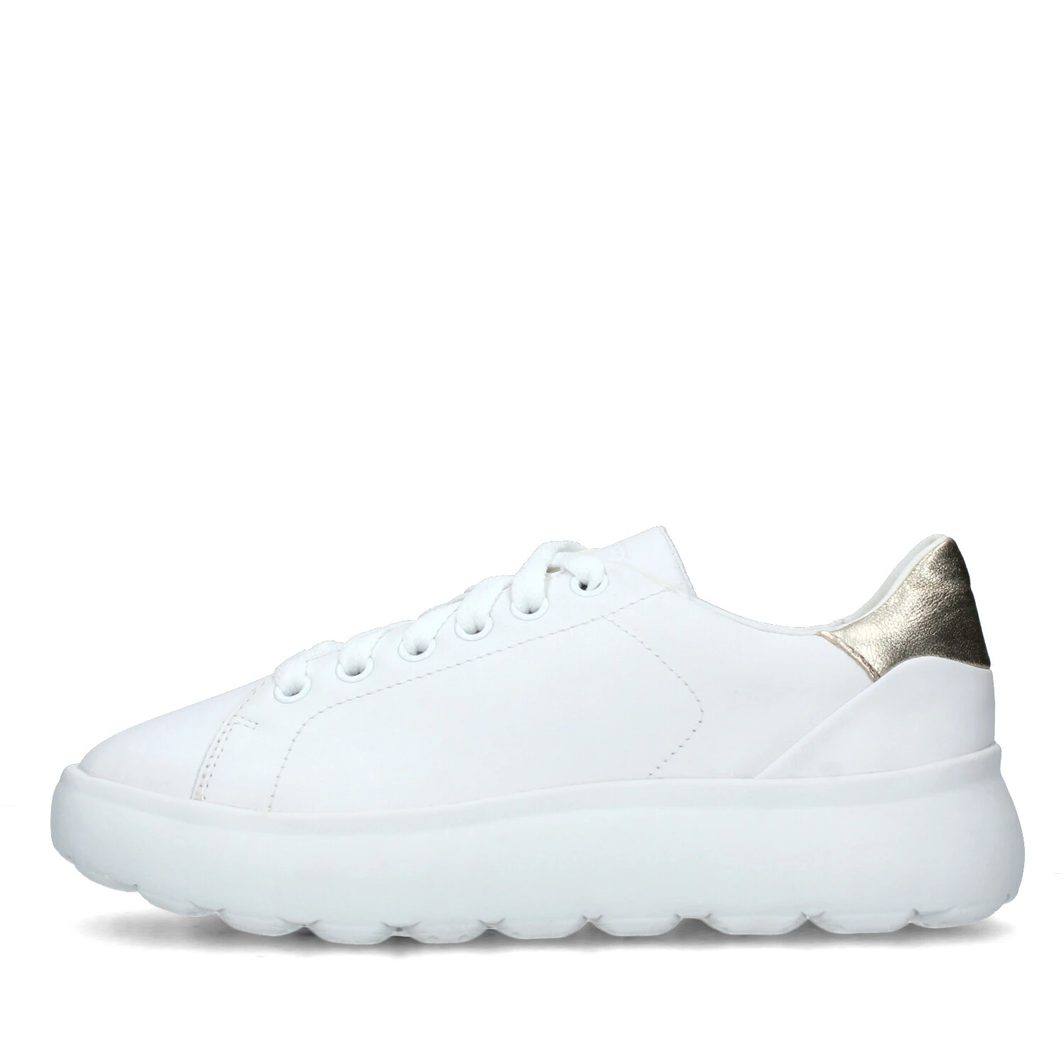 SNEAKERS PLATFORM SPHERICA CON TALLONE ORO LAMINATO DONNA BIANCO