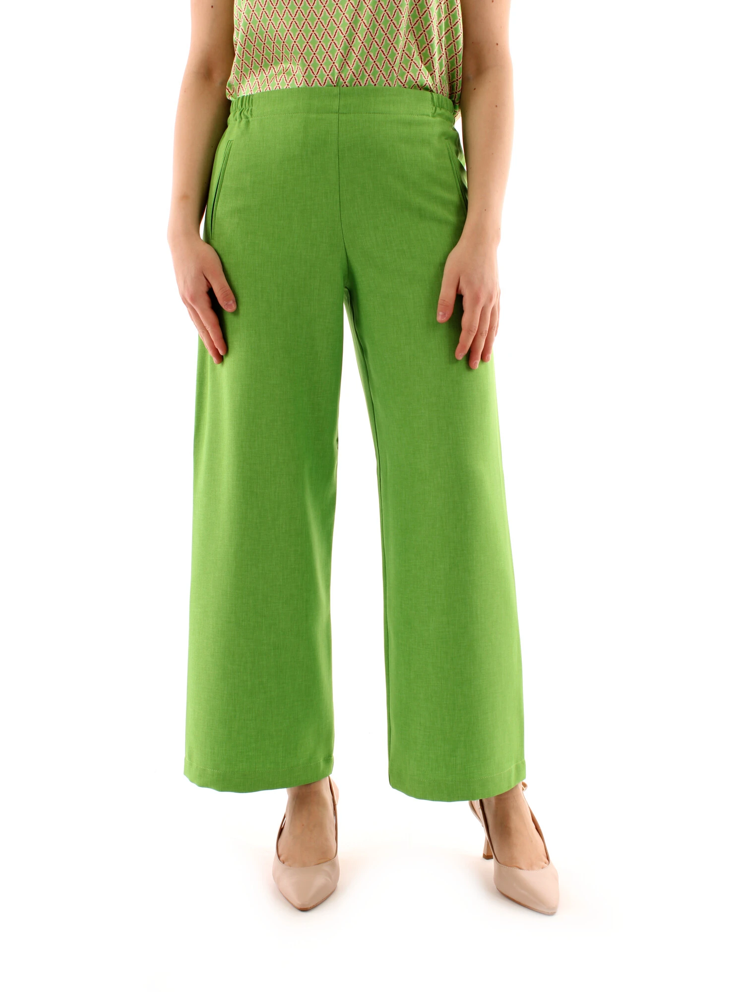 PANTALONI PALAZZO CON ELASTICO DONNA VERDE