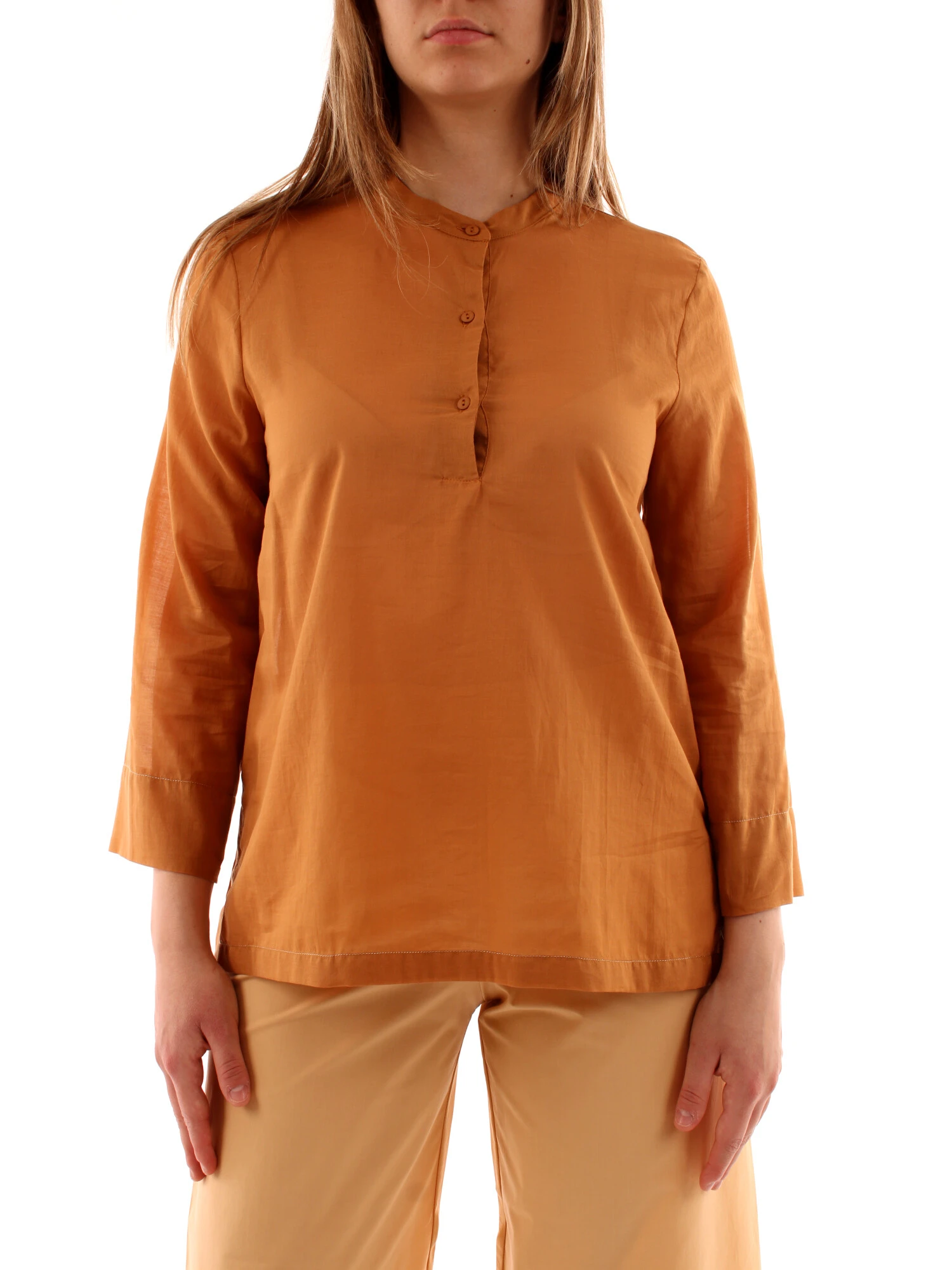 BLUSA IN VOILE DI COTONE DONNA MARRONE