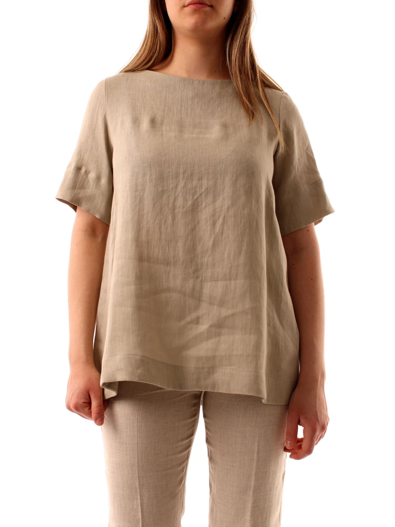 BLUSA GIROCOLLO IN LINO DONNA MARRONE