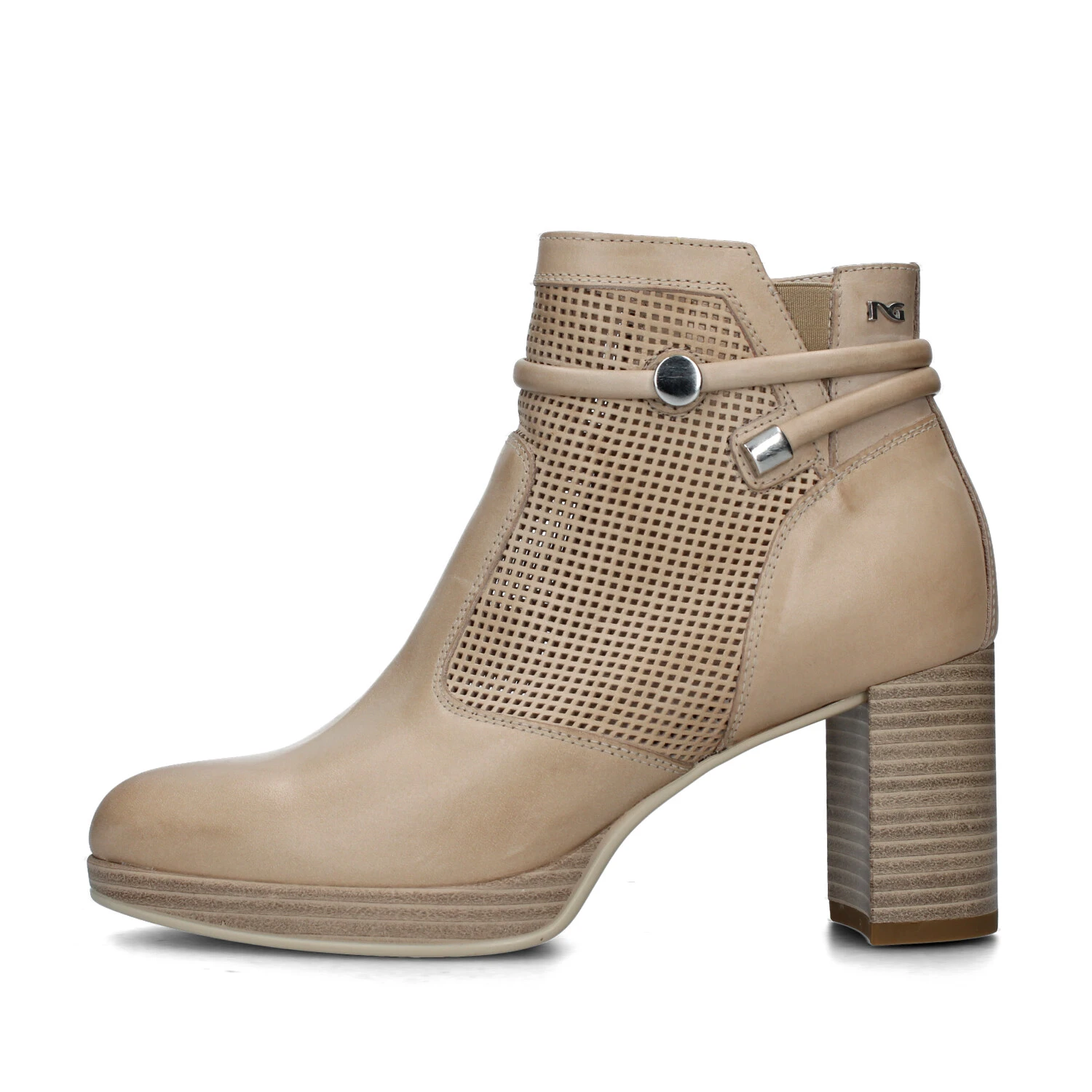 STIVALETTI TACCO ALTO IN PELLE TRAFORATI DONNA BEIGE