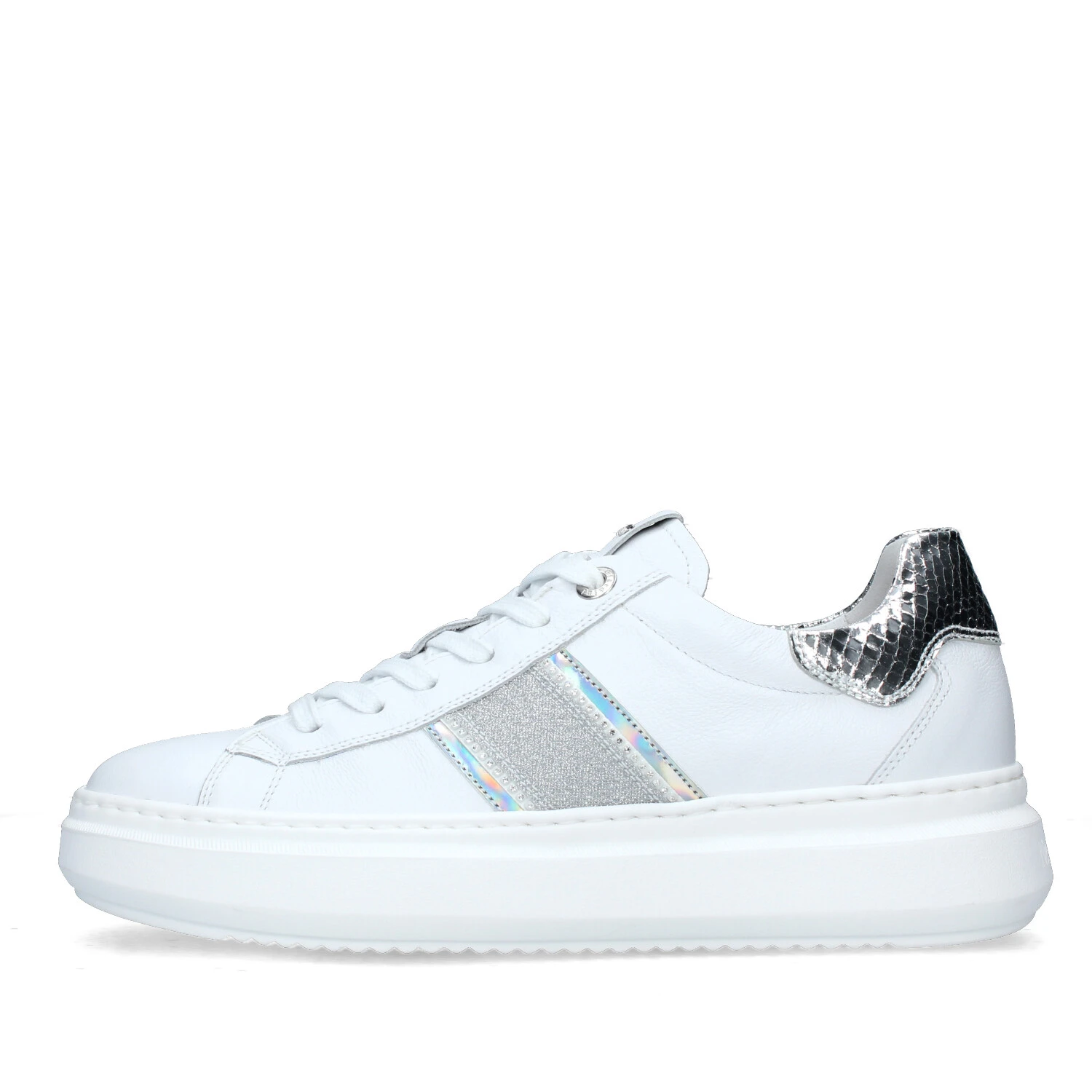 SNEAKERS PLATFORM CON BRILLANTINI DONNA BIANCO ARGENTO