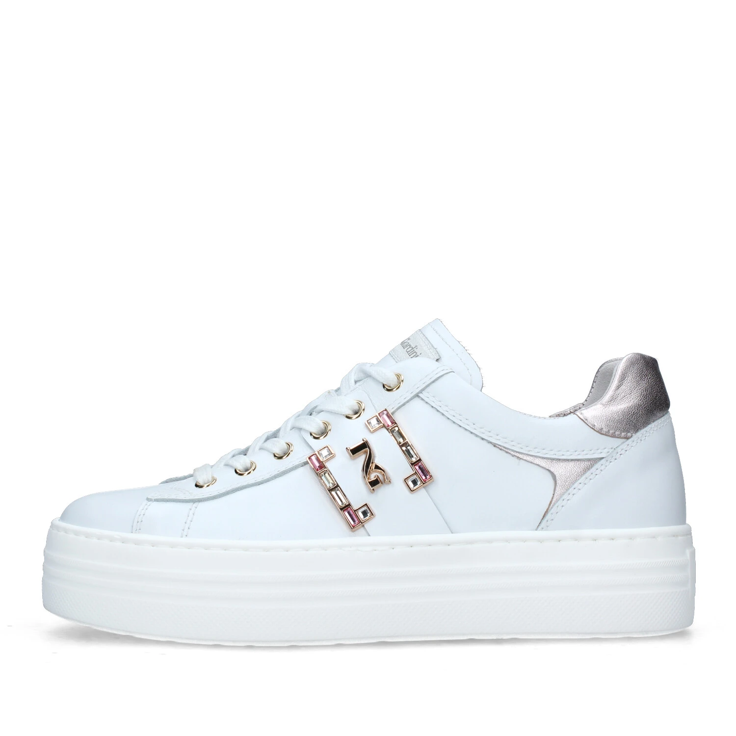 SNEAKERS PLATFORM CON STRASS COLORATI DONNA BIANCO ROSA