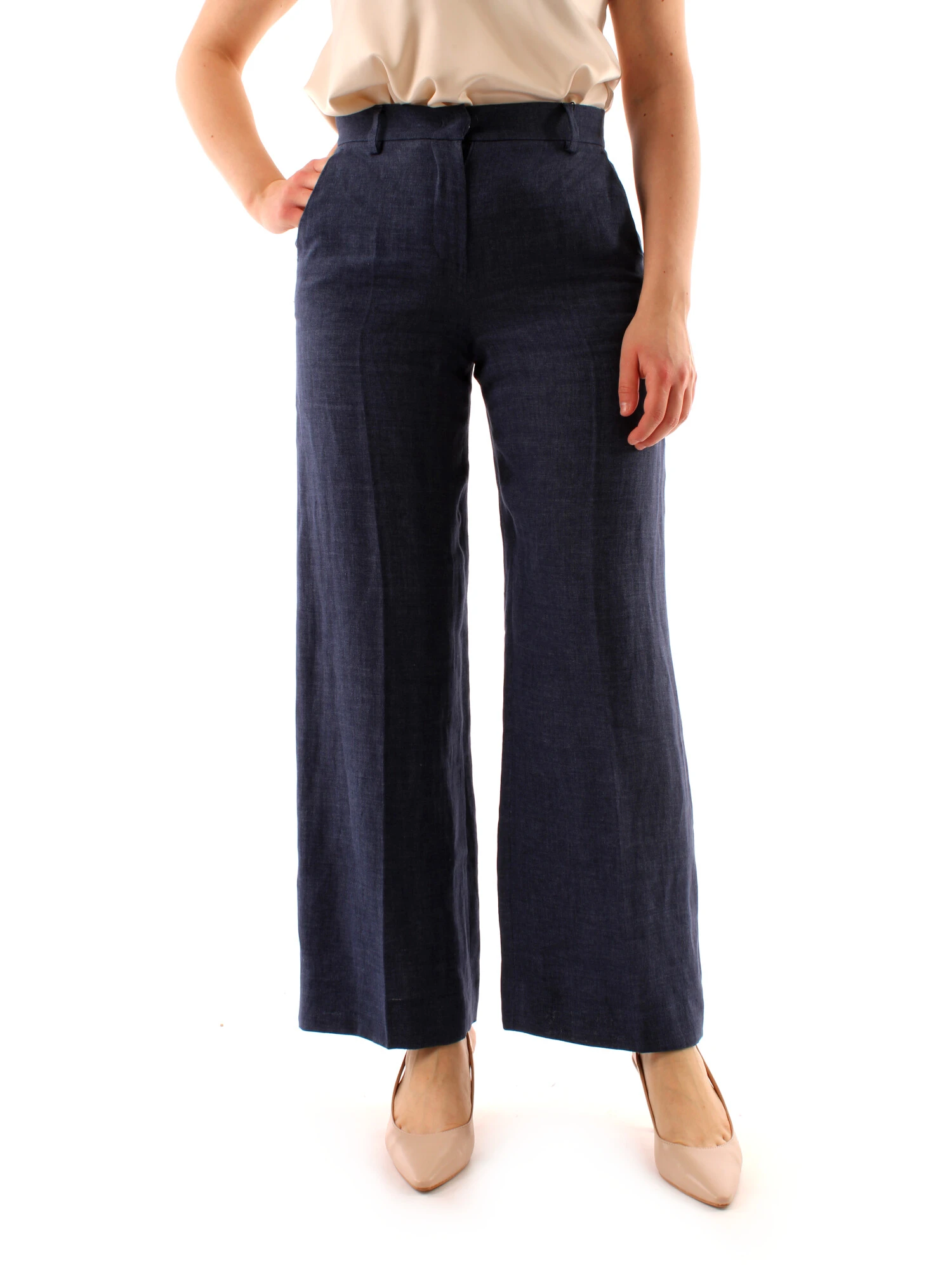 PANTALONI PALAZZO IN LINO DONNA BLU