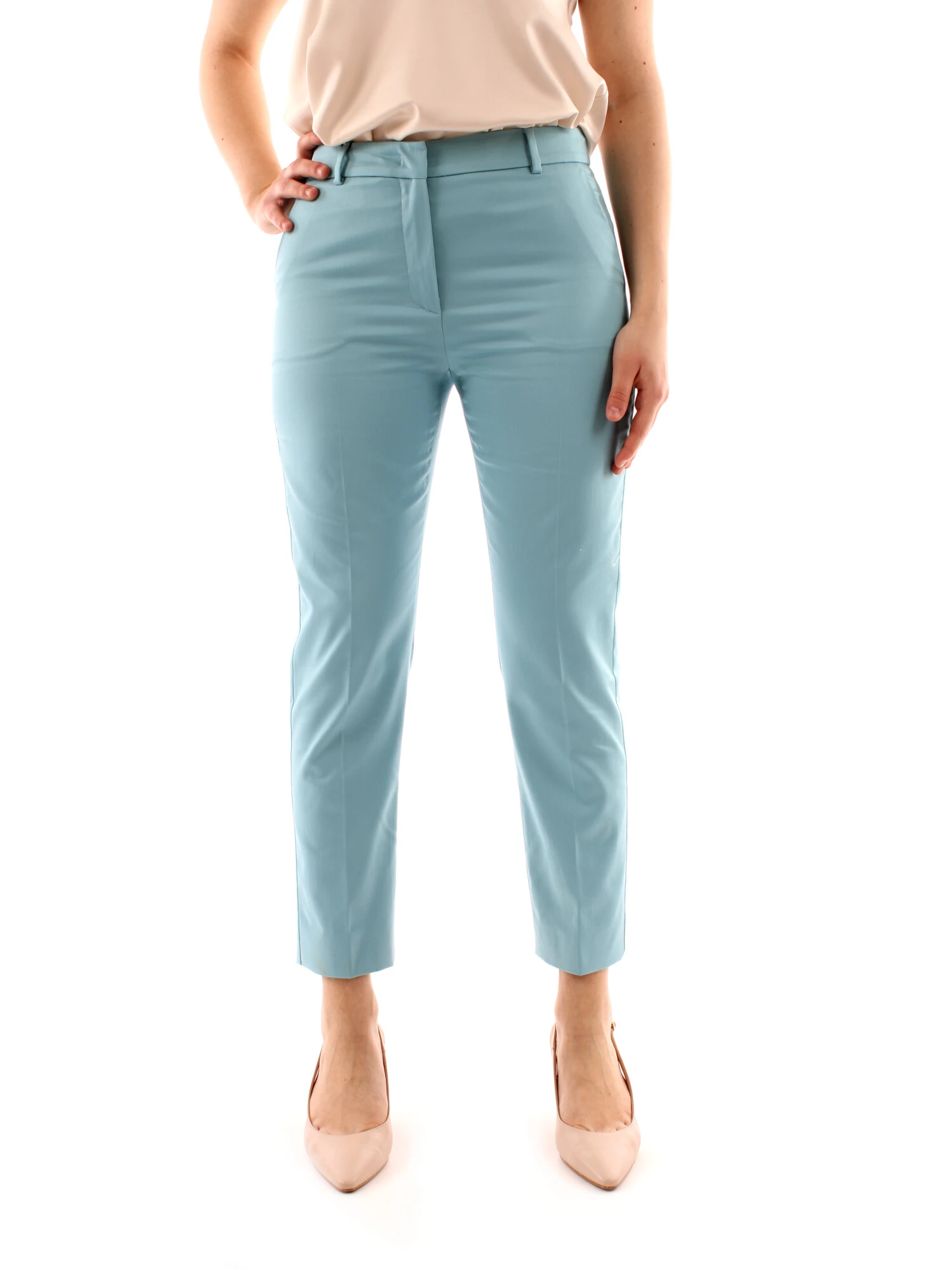 PANTALONI CHINO IN RASO DI COTONE DONNA ACQUA