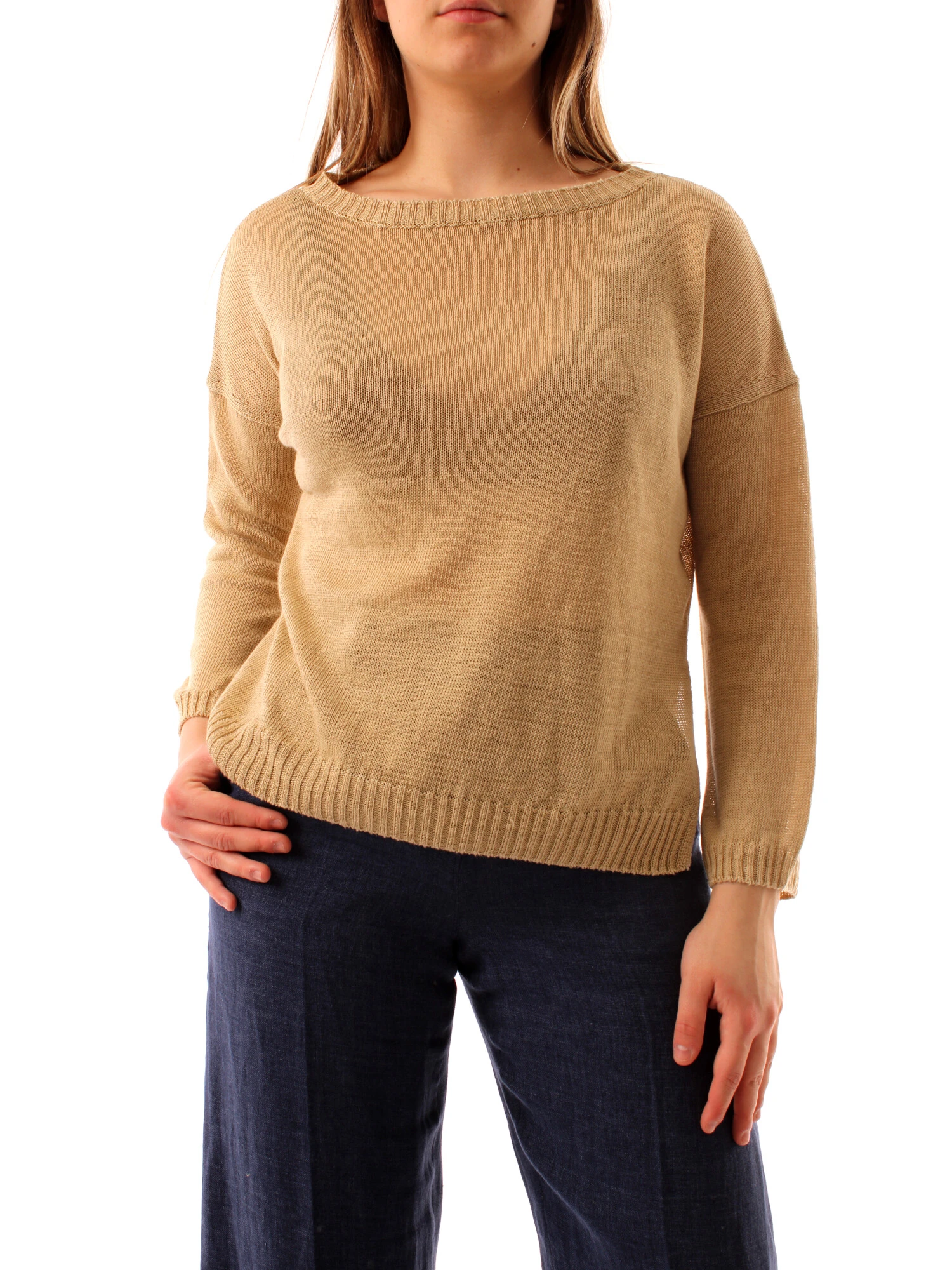 MAGLIA IN FILATO DI LINO DONNA BEIGE