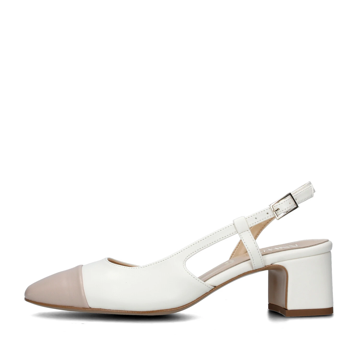 SLINGBACK CON PUNTA COLORATA E SOLETTA IN PELLE DONNA BIANCO BEIGE