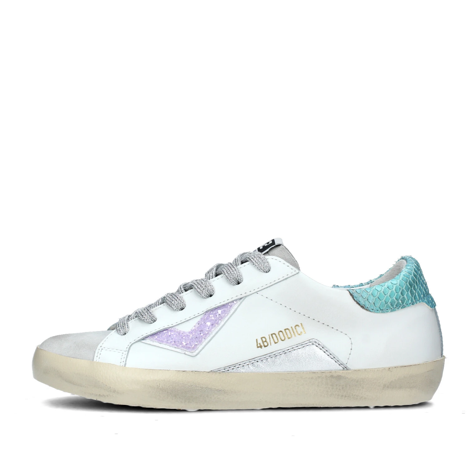 SNEAKERS BASSE SUPRIME CON TALLONE VERDE PITONATO DONNA BIANCO