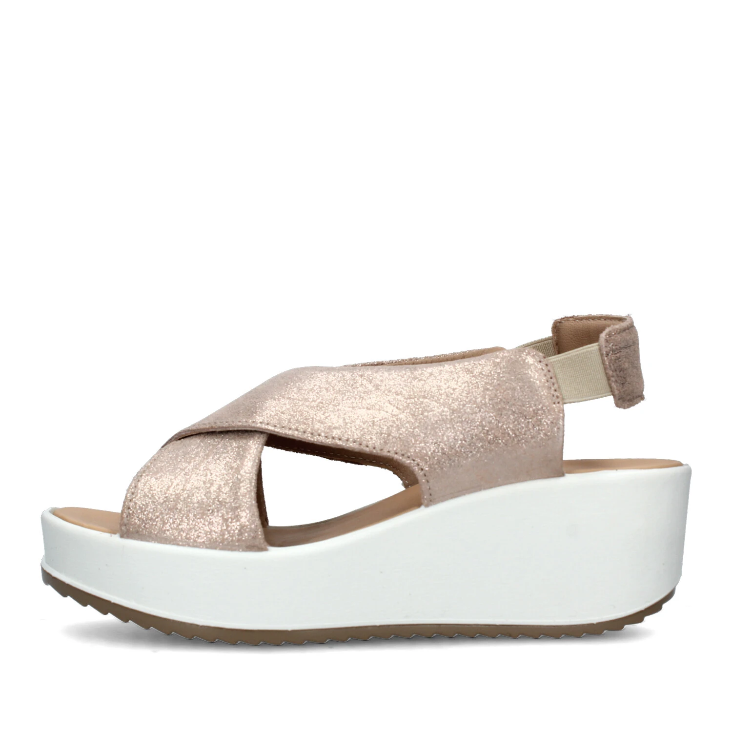 SANDALI CON ZEPPA ED ELASTICI DONNA BEIGE GLITTER