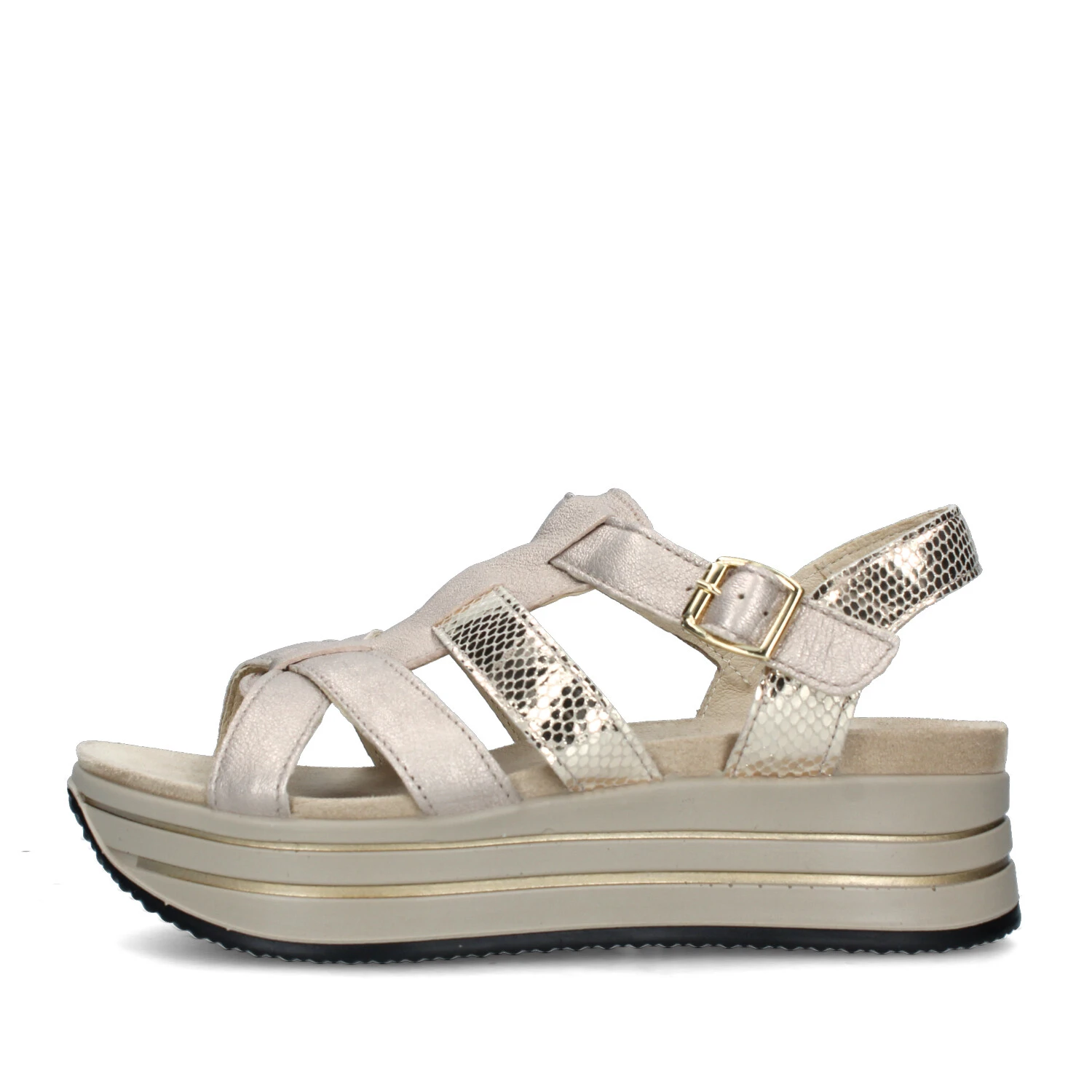 SANDALI CON ZEPPA BICOLORE DONNA BEIGE SCURO PLATINO