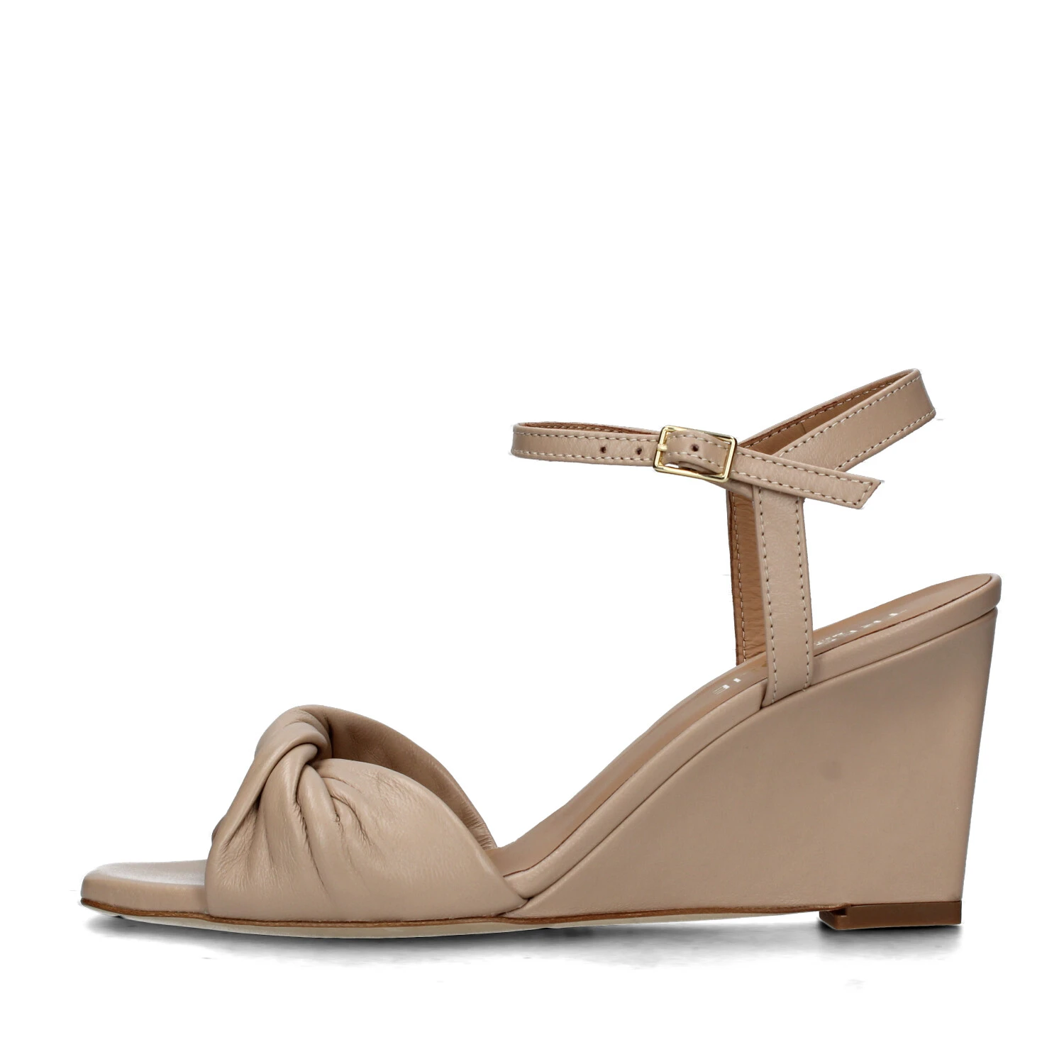 SANDALI CON ZEPPA IN PELLE CON CINTURINO REGOLABILE DONNA BEIGE