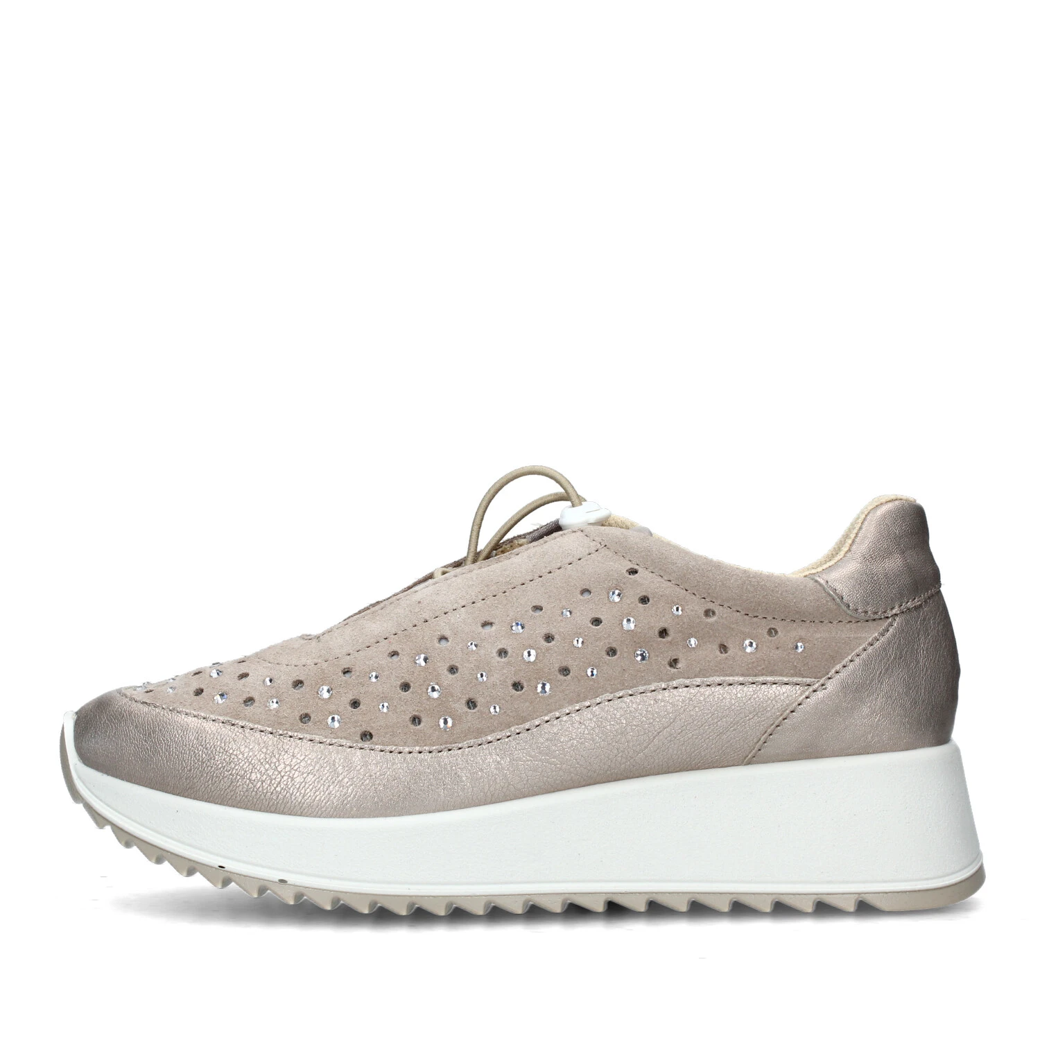 SNEAKERS PLATFORM CON FORI E BRILLANTINI DONNA BEIGE