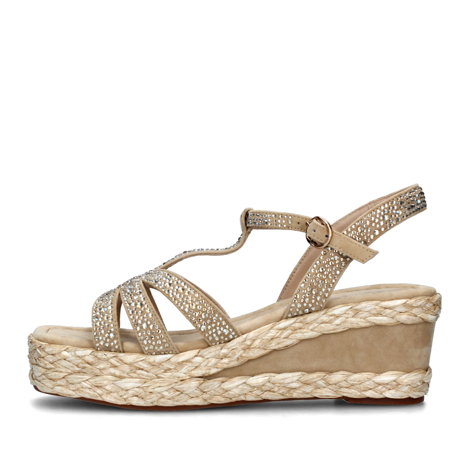 SANDALI CON ZEPPA E STRASS DONNA BEIGE