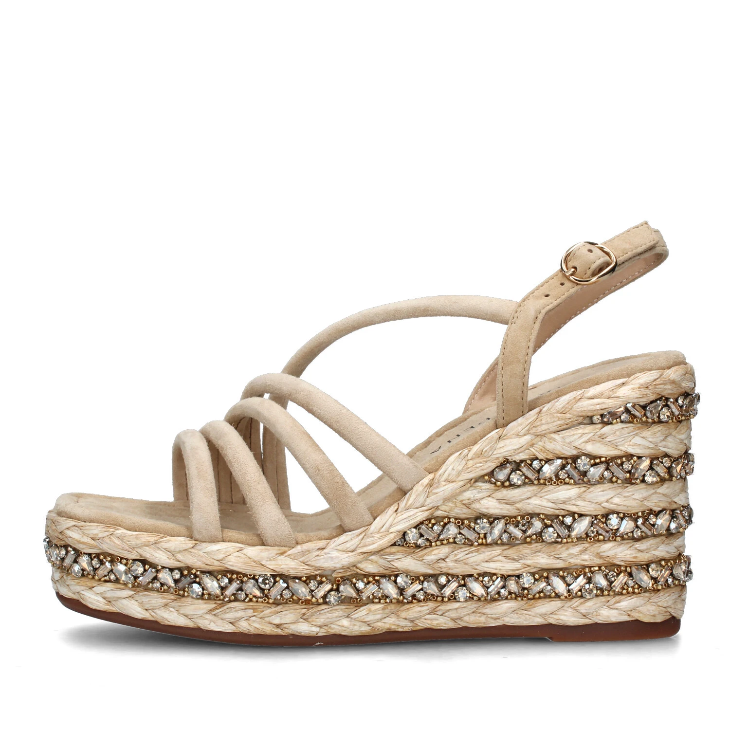 SANDALI CON ZEPPA E STRASS A BANDE DONNA BEIGE