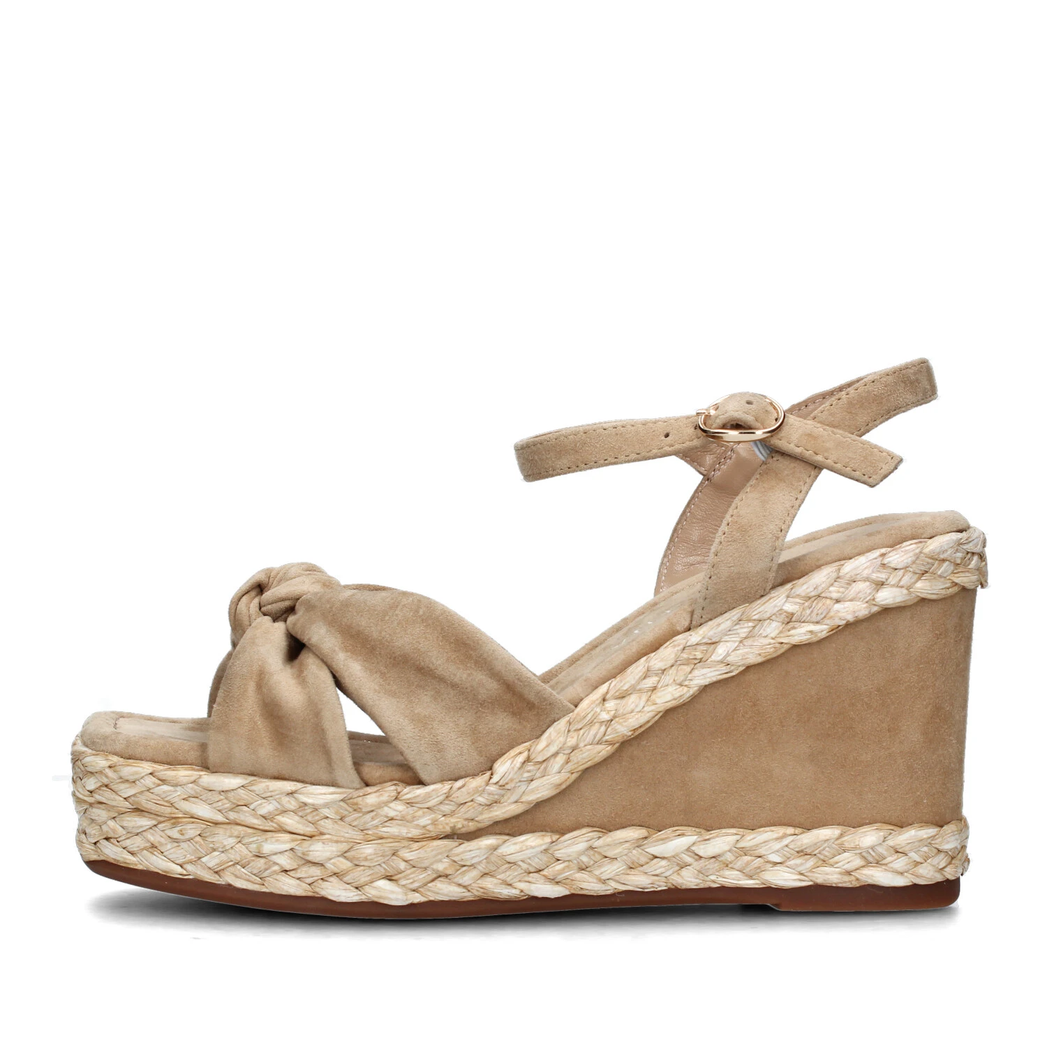 SANDALI CON ZEPPA E FASCE ANNODATE DONNA BEIGE