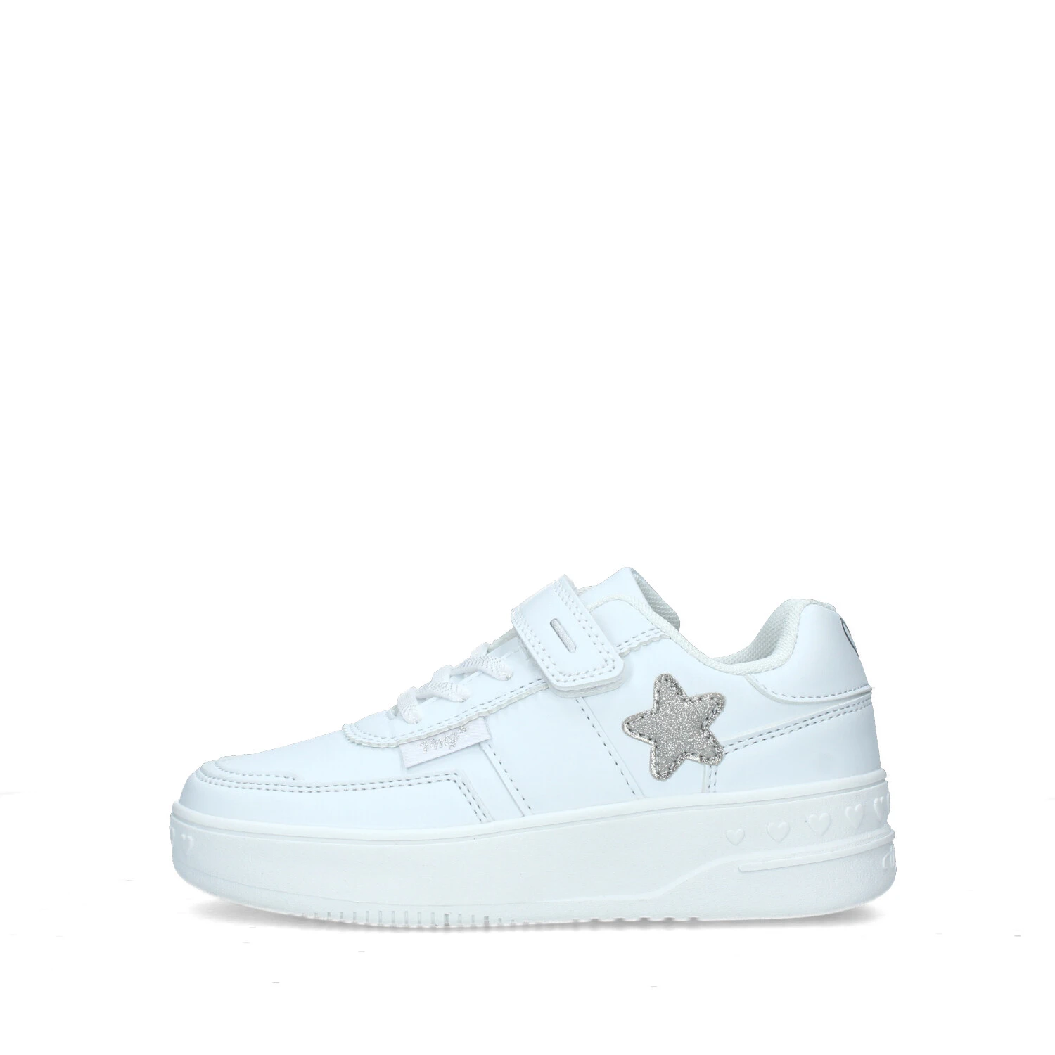 SNEAKERS BASSE VOGUE CON STELLINA ARGENTATA BAMBINA BIANCO