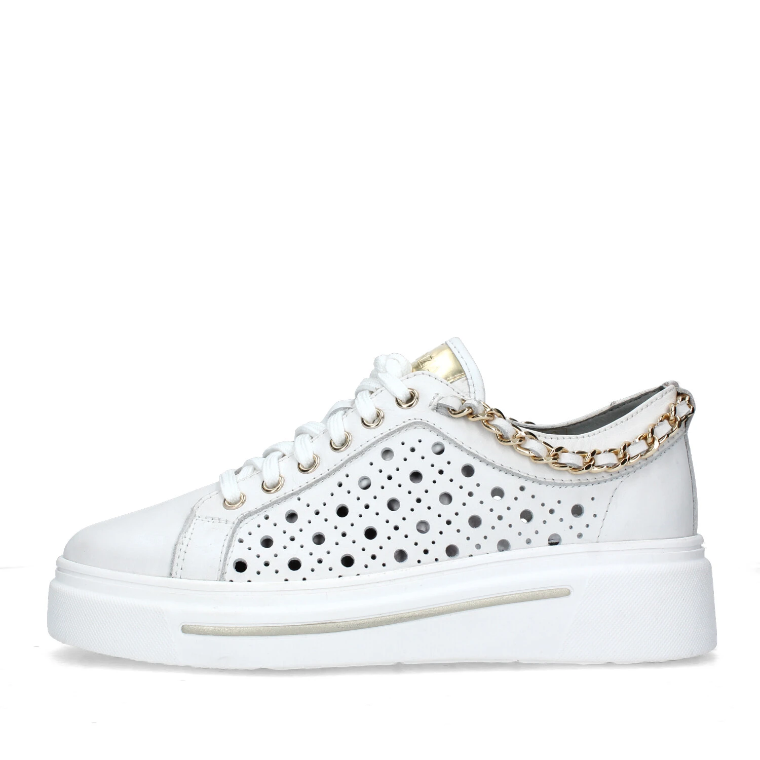 SNEAKERS PLATFORM CON CATENINA ALLA CAVIGLIA DONNA BIANCO ORO