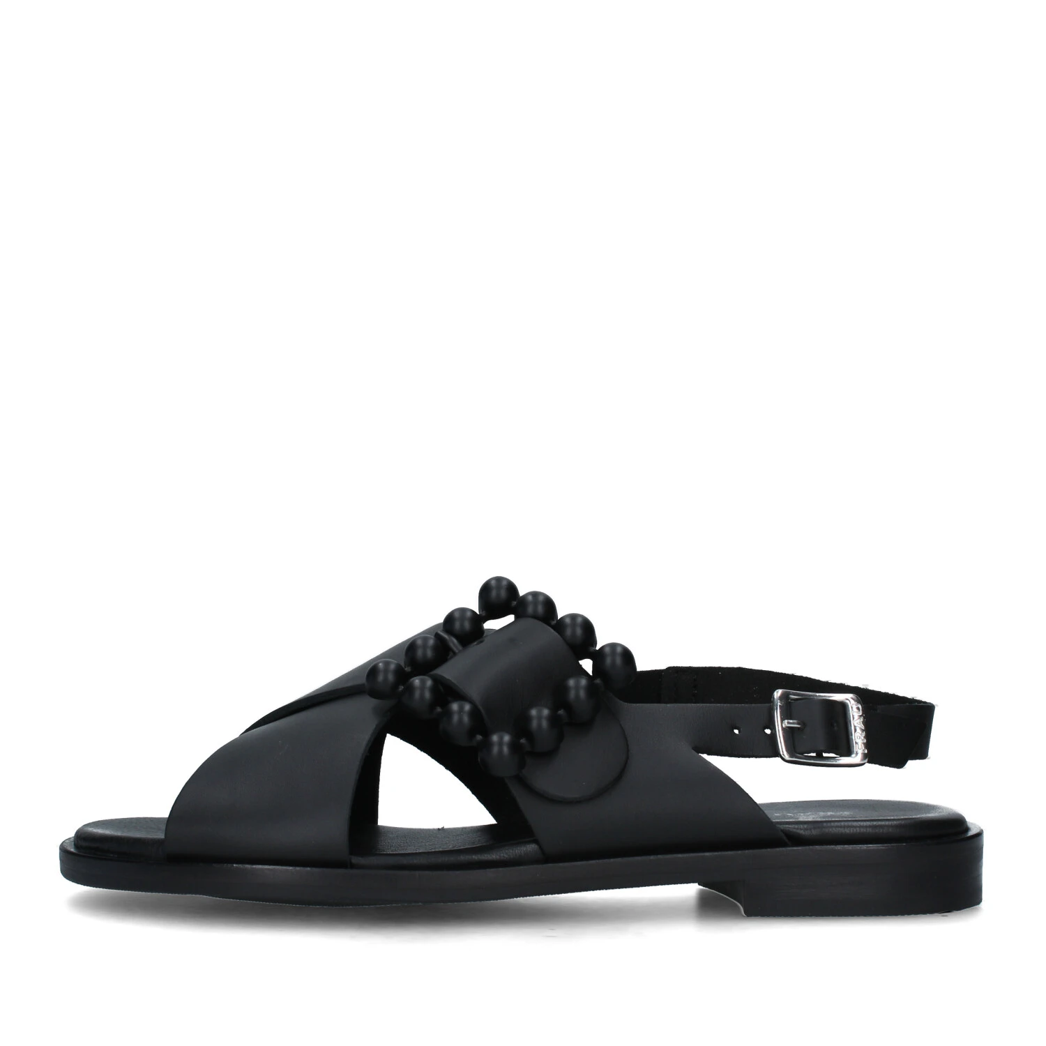 SANDALI TACCO BASSO CON FIBBIA A PALLINE DONNA NERO
