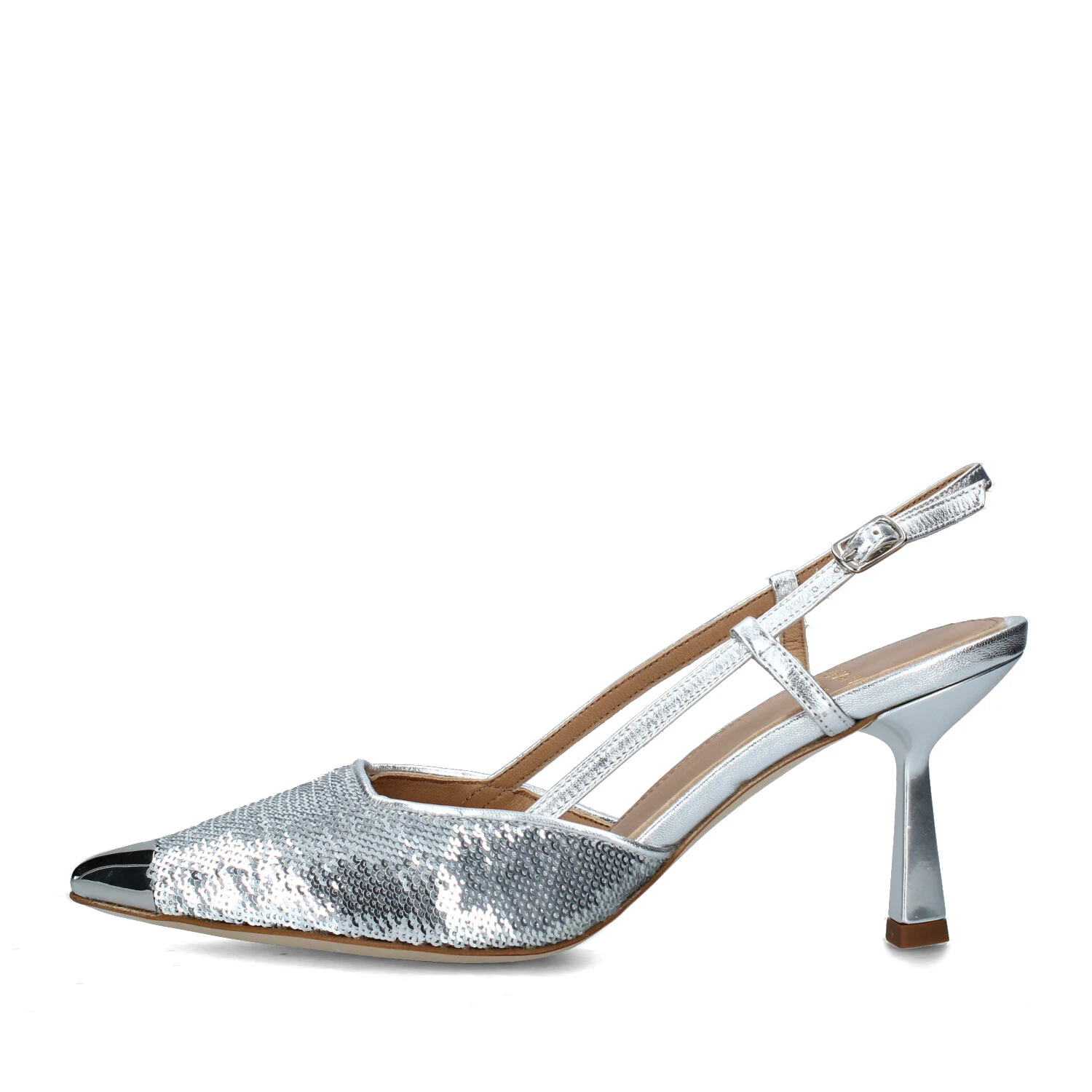 SLINGBACK IN PELLE CON TRAMA PAILLETTES DONNA ARGENTO
