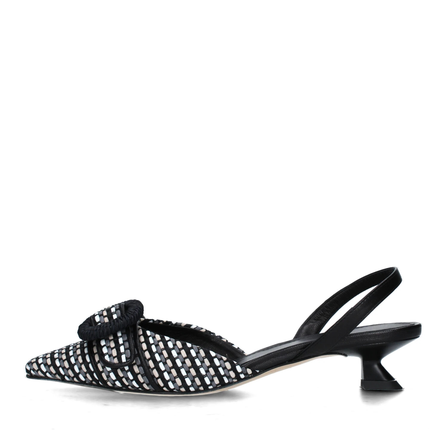 SLINGBACK CON FIBBIA GRANDE IN RAFIA DONNA BIANCO NERO