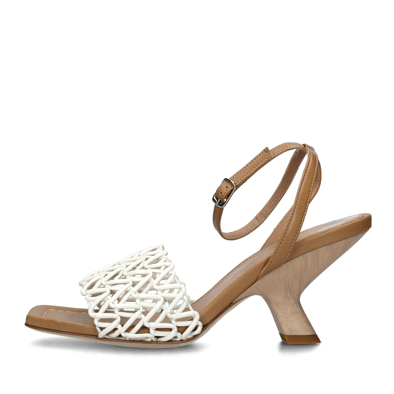 SANDALI TACCO ALTO CON TRAMA A TRECCIA DONNA BEIGE BIANCO