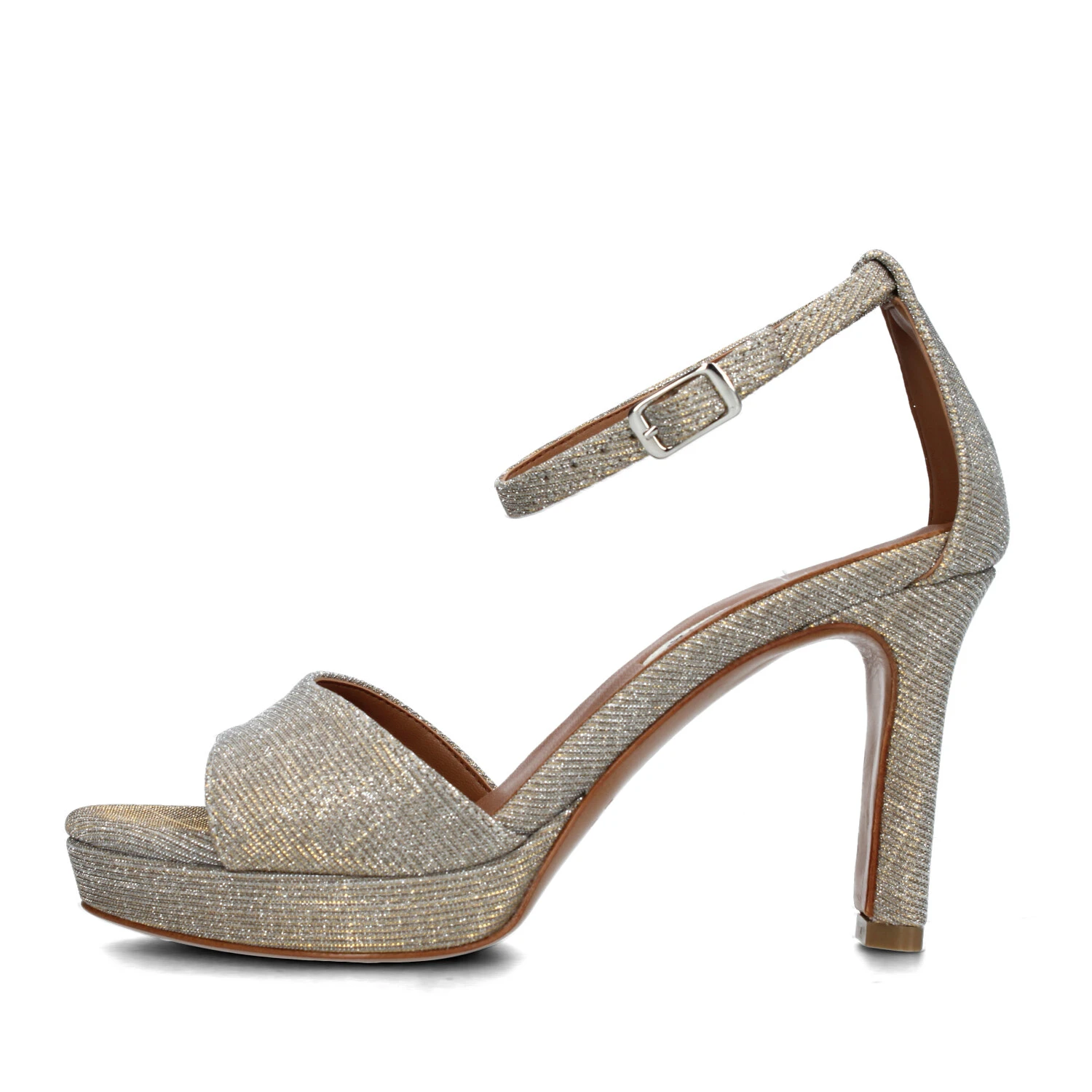 SANDALI TACCO ALTO EFFETTO GLITTER DONNA BEIGE