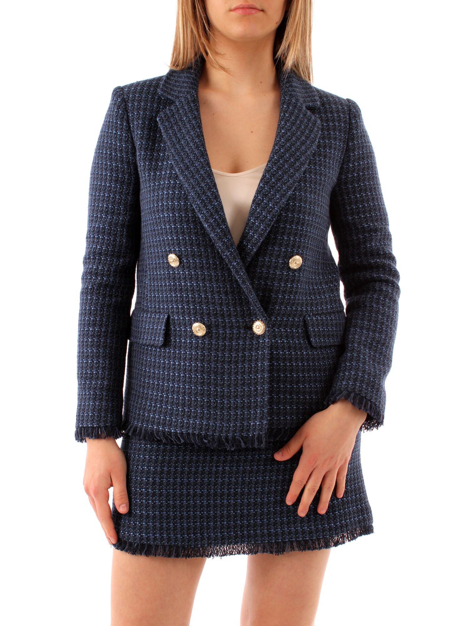 GIACCA BLAZER DOPPIOPETTO IN STUOIA DONNA BLU