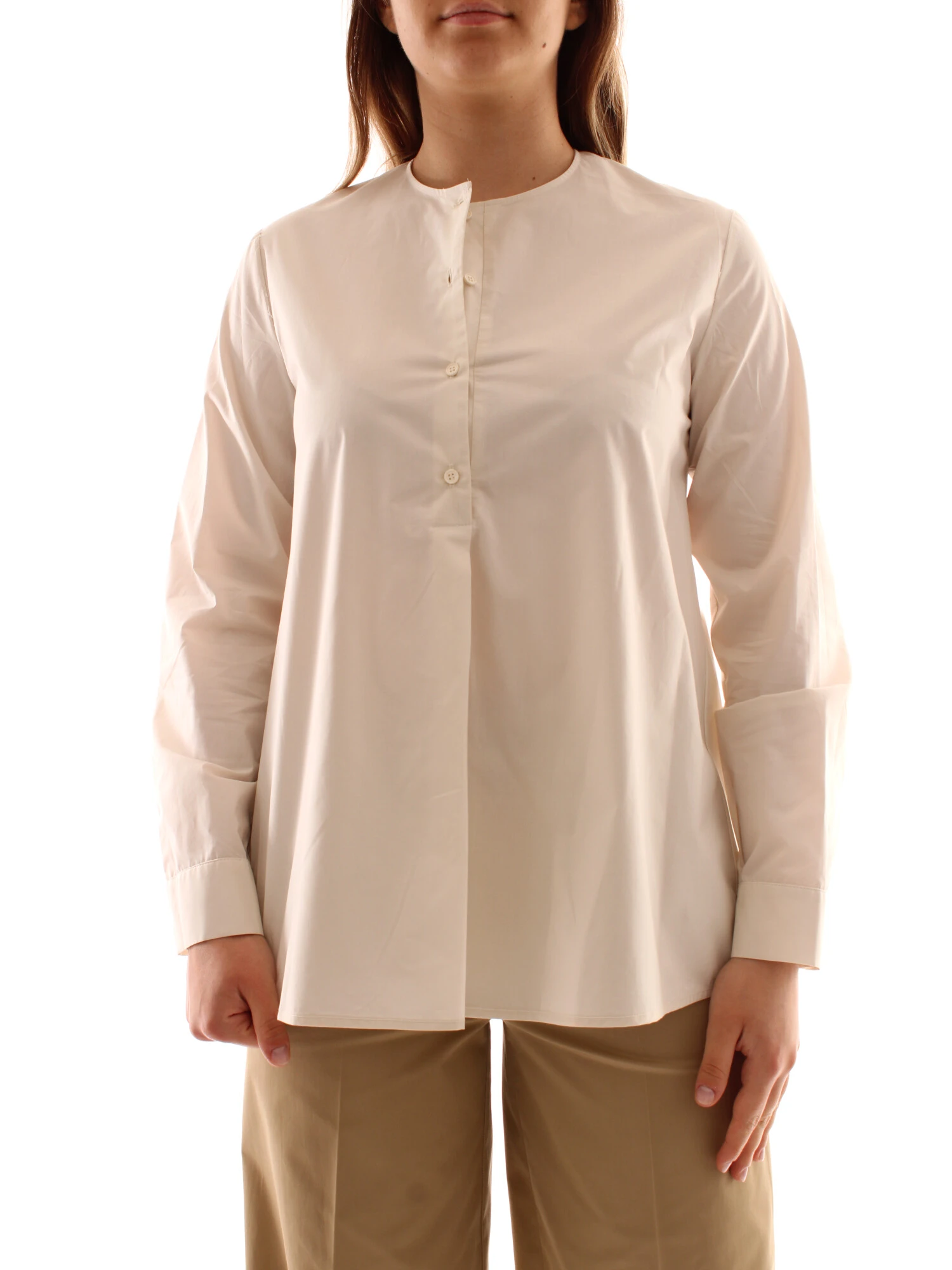 BLUSA GIROCOLLO IN PURO COTONE DONNA BURRO