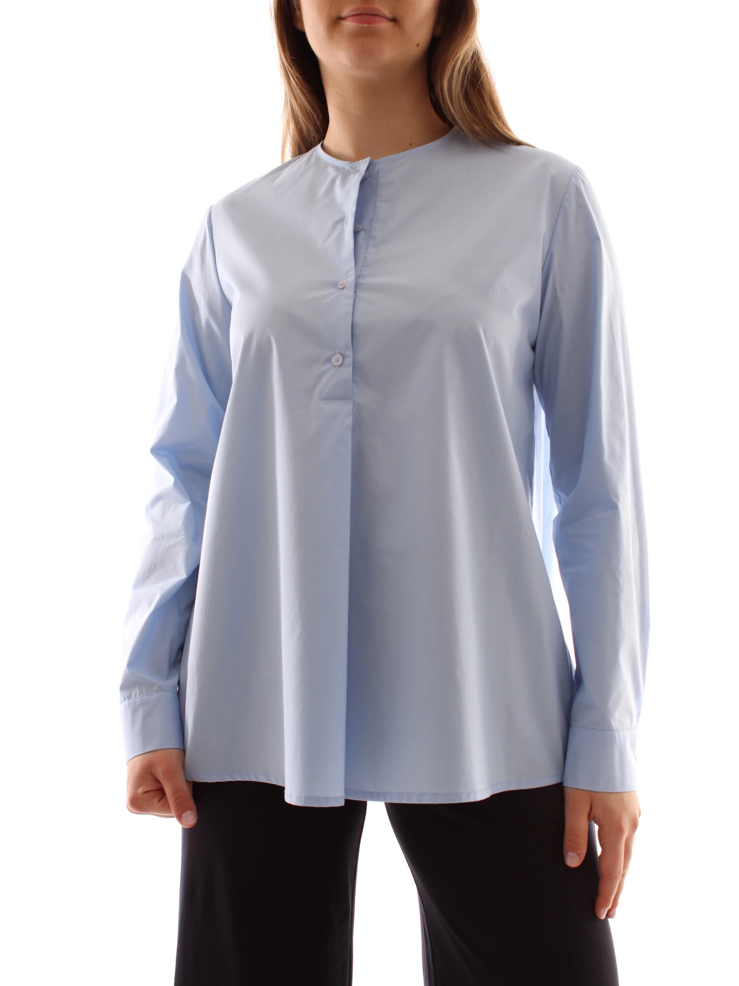 BLUSA GIROCOLLO IN PURO COTONE DONNA AZZURRO