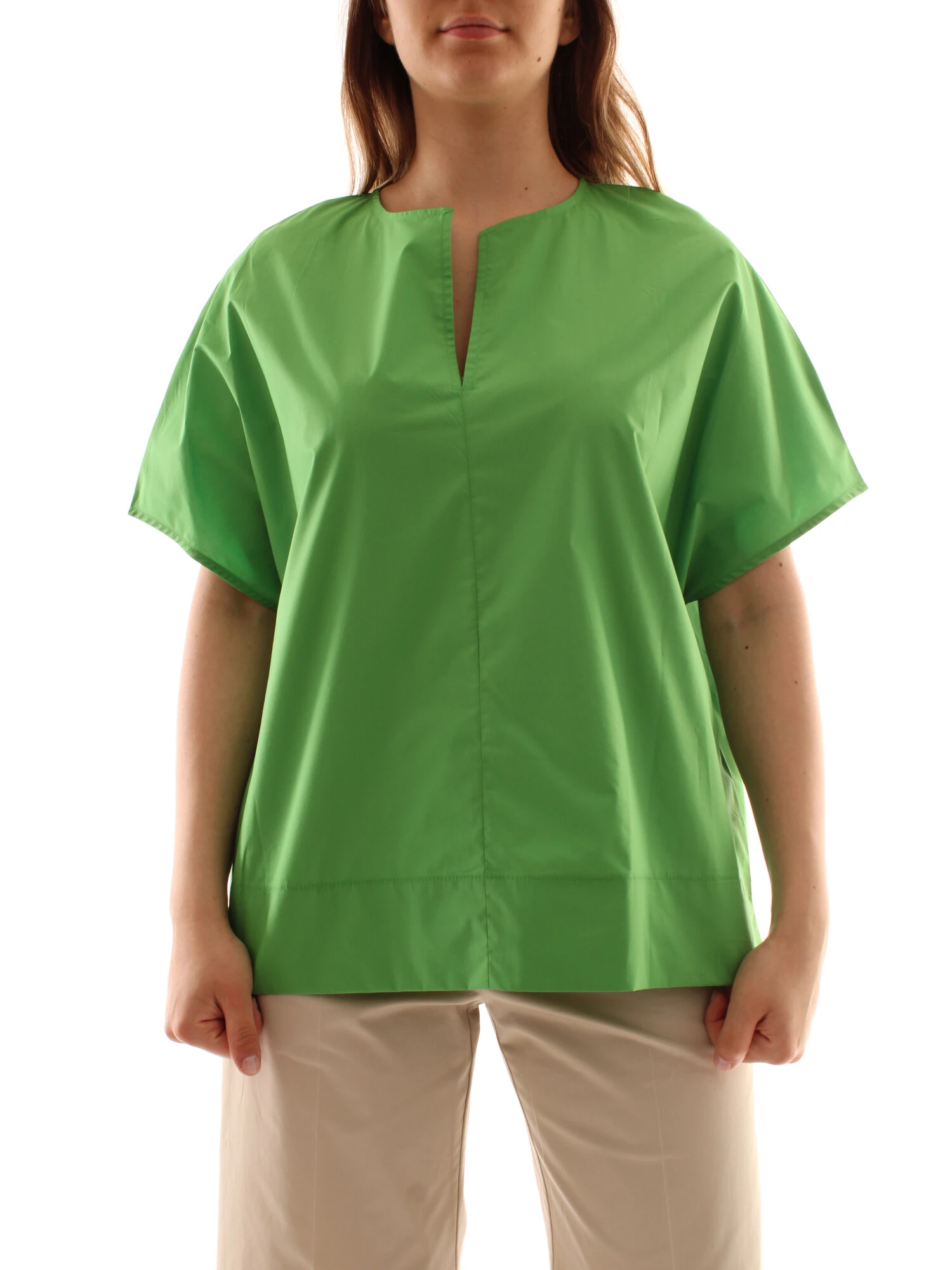 BLUSA CON SCOLLO A V E MANICHE CORTE DONNA VERDE