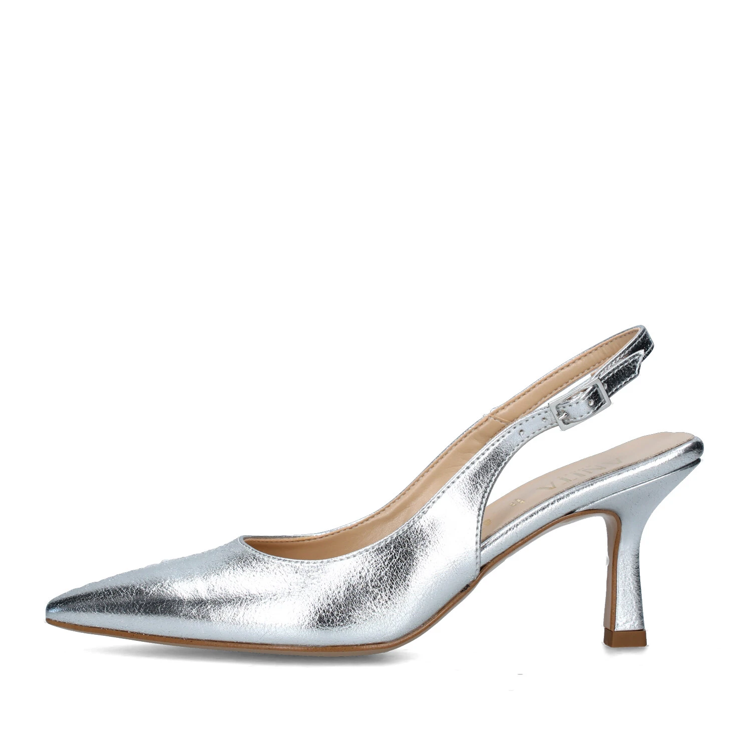 SLINGBACK CON TACCO E SOLETTA IN PELLE DONNA ARGENTO