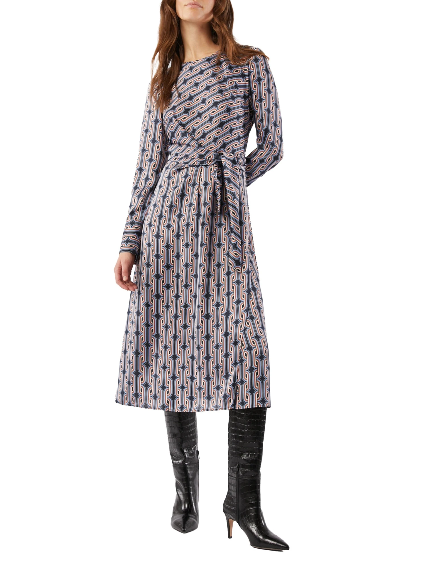 Pennyblack VESTITO LUNGO IN RASO LEGGERO CON STAMPE GEOMETRICHE DONNA BLU Step By Step Shop