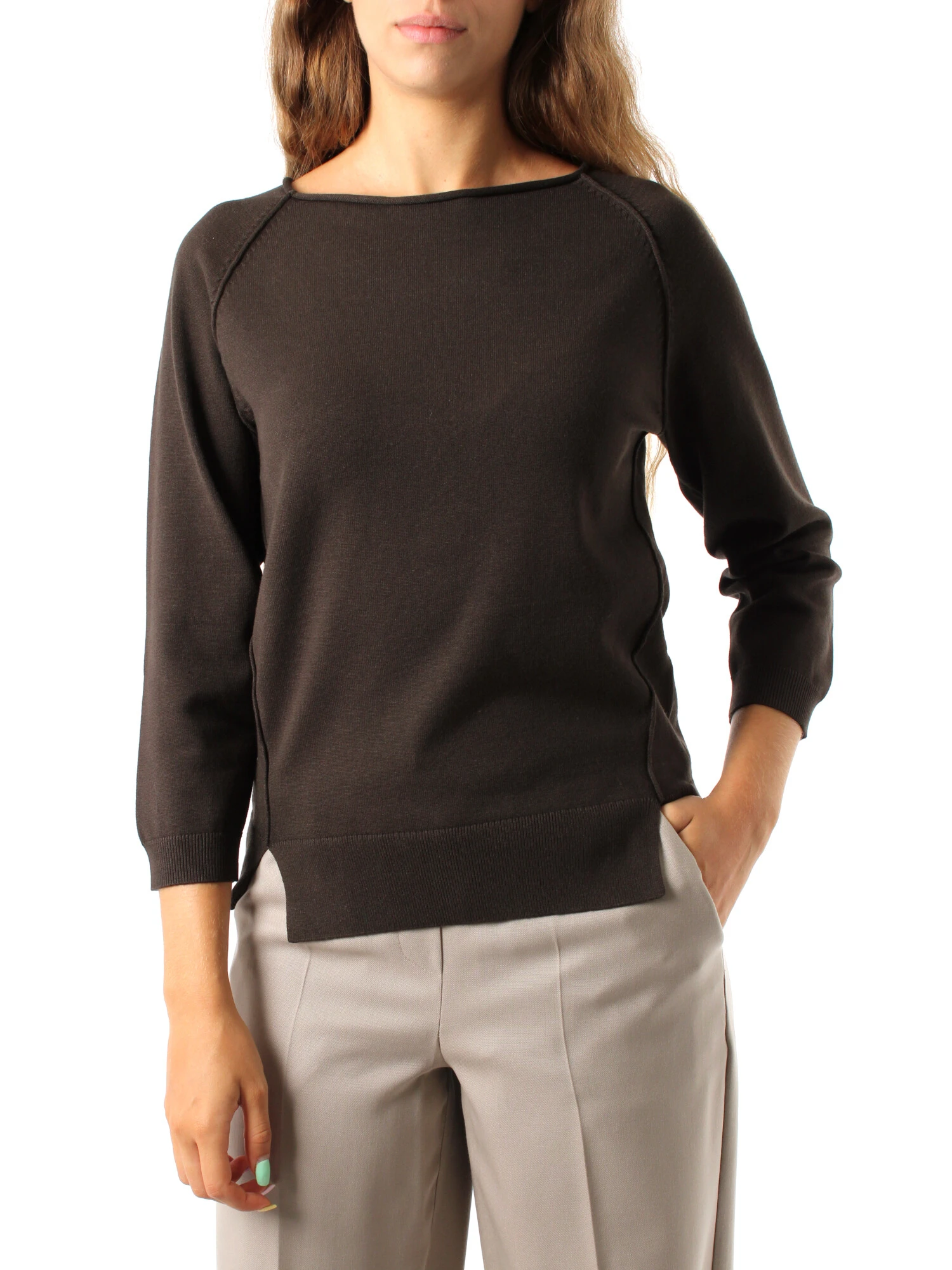 Marella MAGLIA SCOLLO A BARCA IN FILATO DI VISCOSA ELASTICO DONNA MARRONE Step By Step Shop