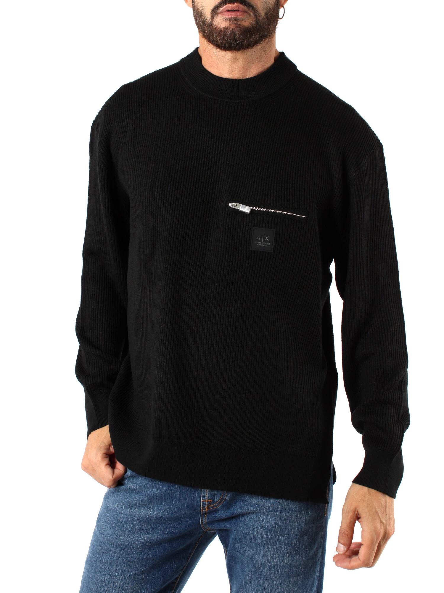 AX Armani Exchange MAGLIA GIROCOLLO CON TASCHINO CON ZIP UOMO NERO Step By Step Shop