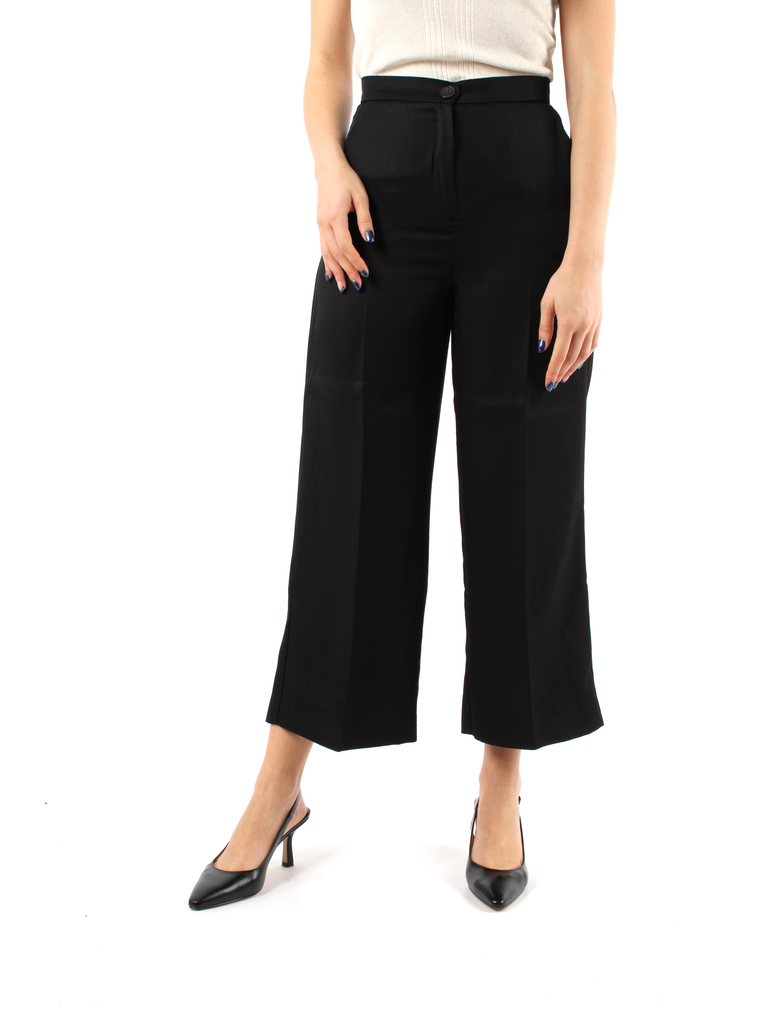 Black Premium By EMP Pantalone Donna Nero Con Risvolto – X-tra Bootcut, Vita Media, 98% Cotone 2% Elastan, Taglia W27 L32