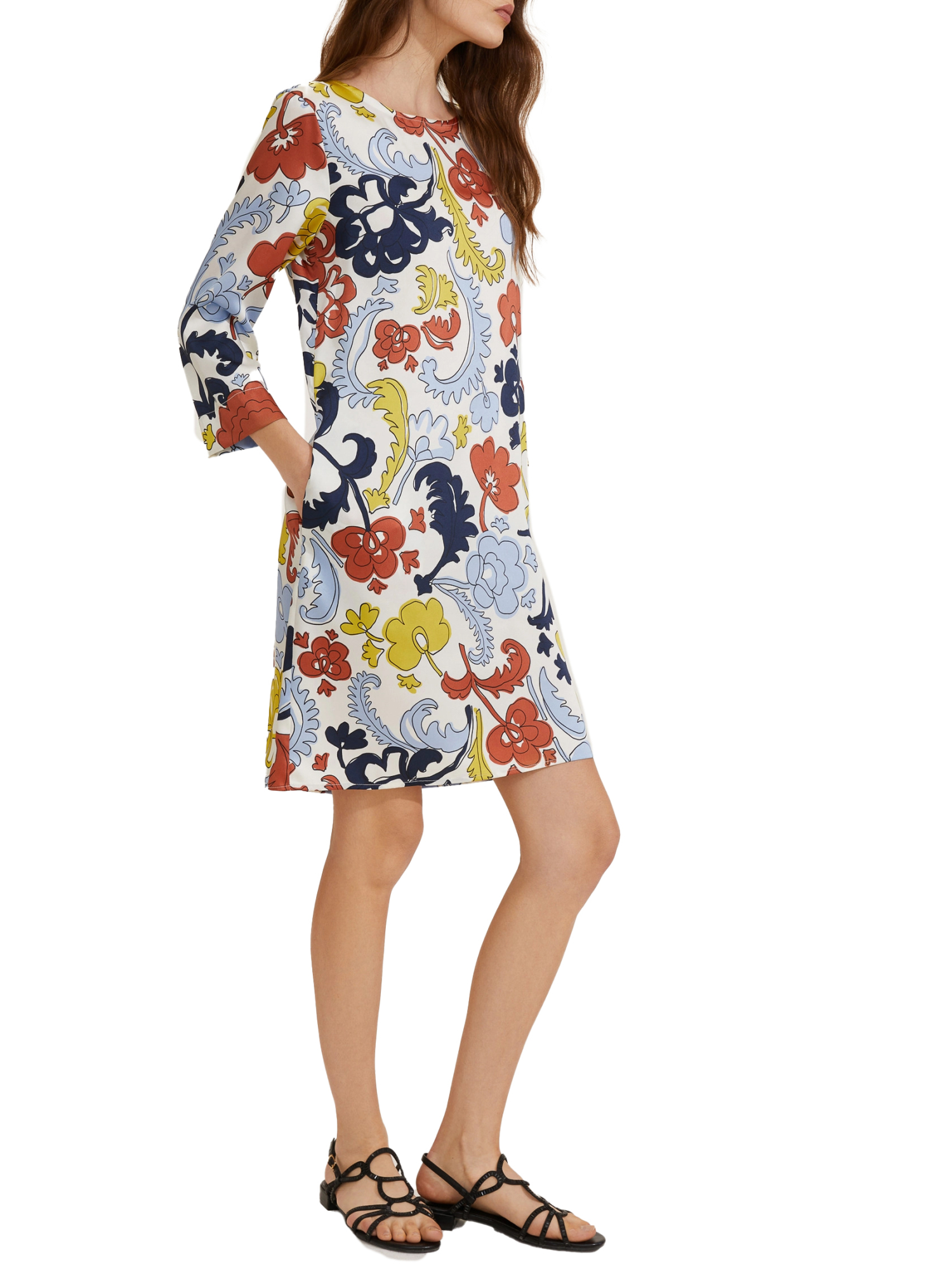 VESTITO CORTO A FANTASIA FLOREALE MULTICOLORE DONNA GIALLO