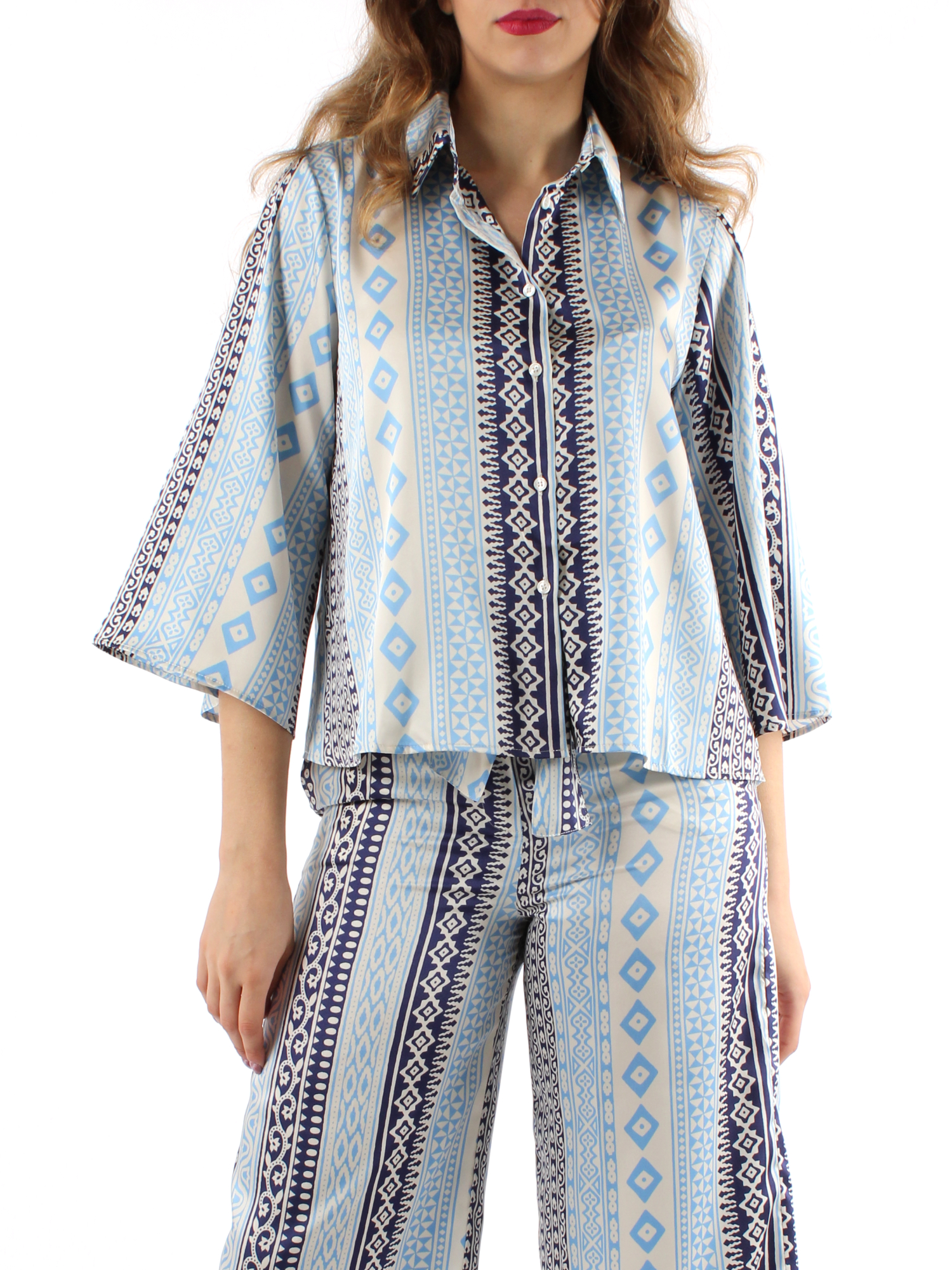 CAMICIA BOXY A FANTASIA DONNA BLU
