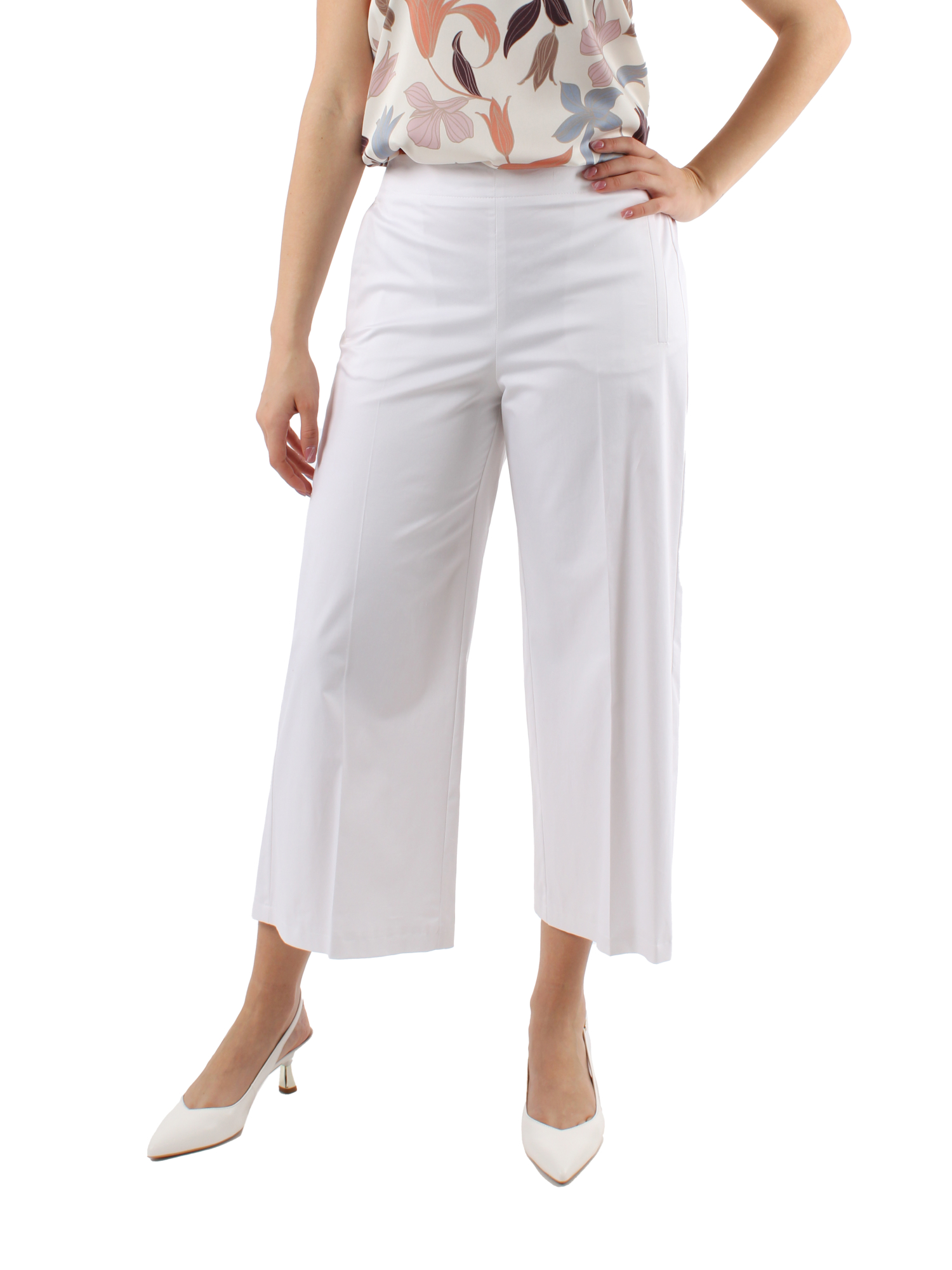 PANTALONI CROPPED DRITTI IN RASO DONNA BIANCO