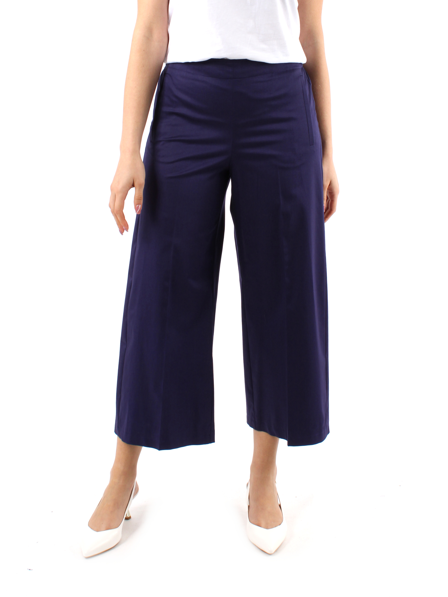 PANTALONI CROPPED DRITTI IN RASO DONNA BLU